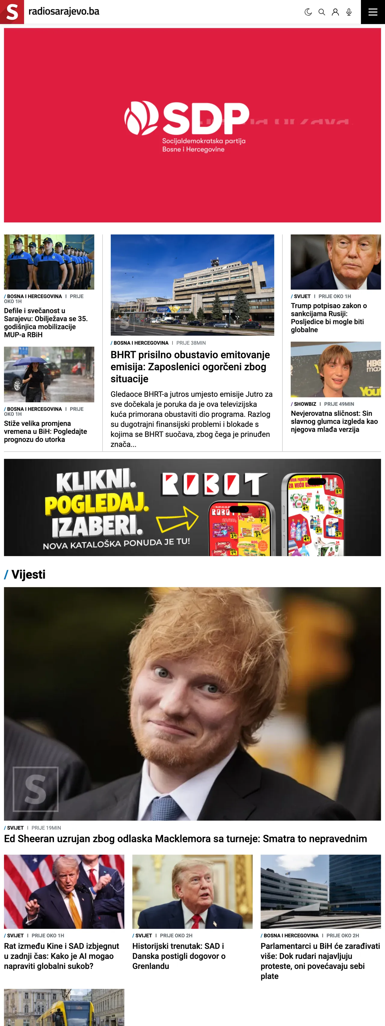 Screenshot of the Radio Sarajevo front page