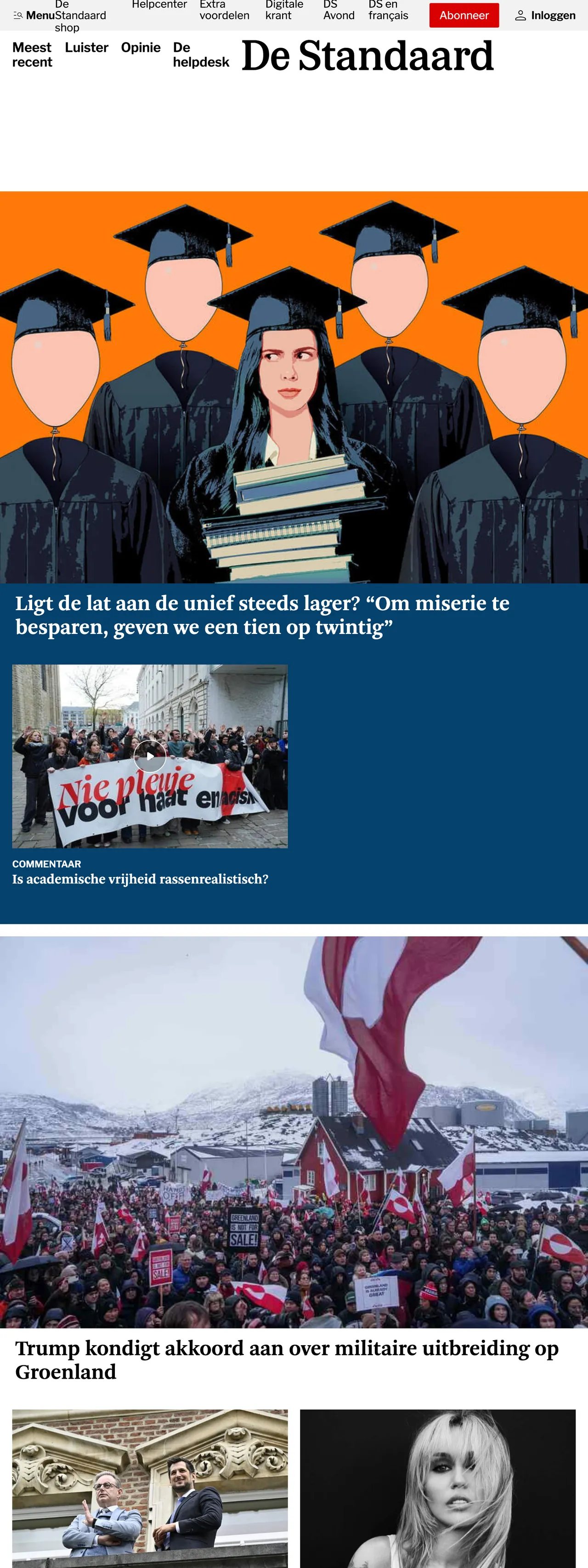 Screenshot of the De Standaard front page
