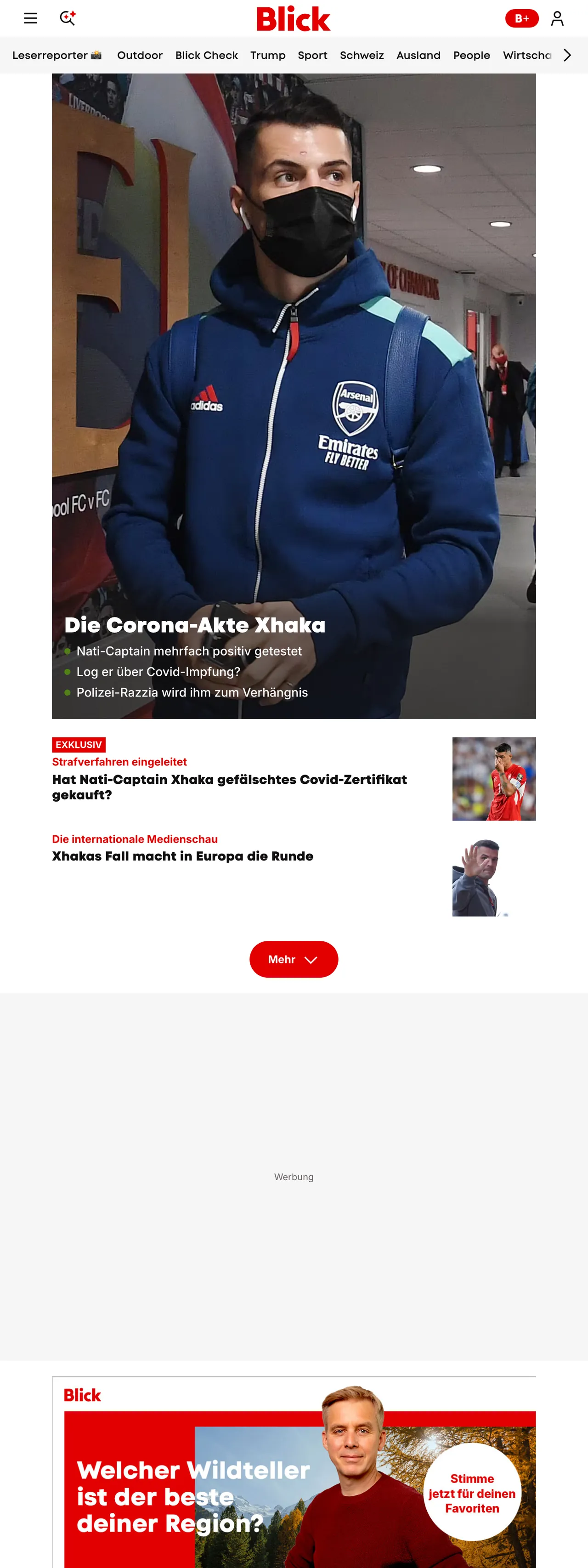 Screenshot of the Blick front page