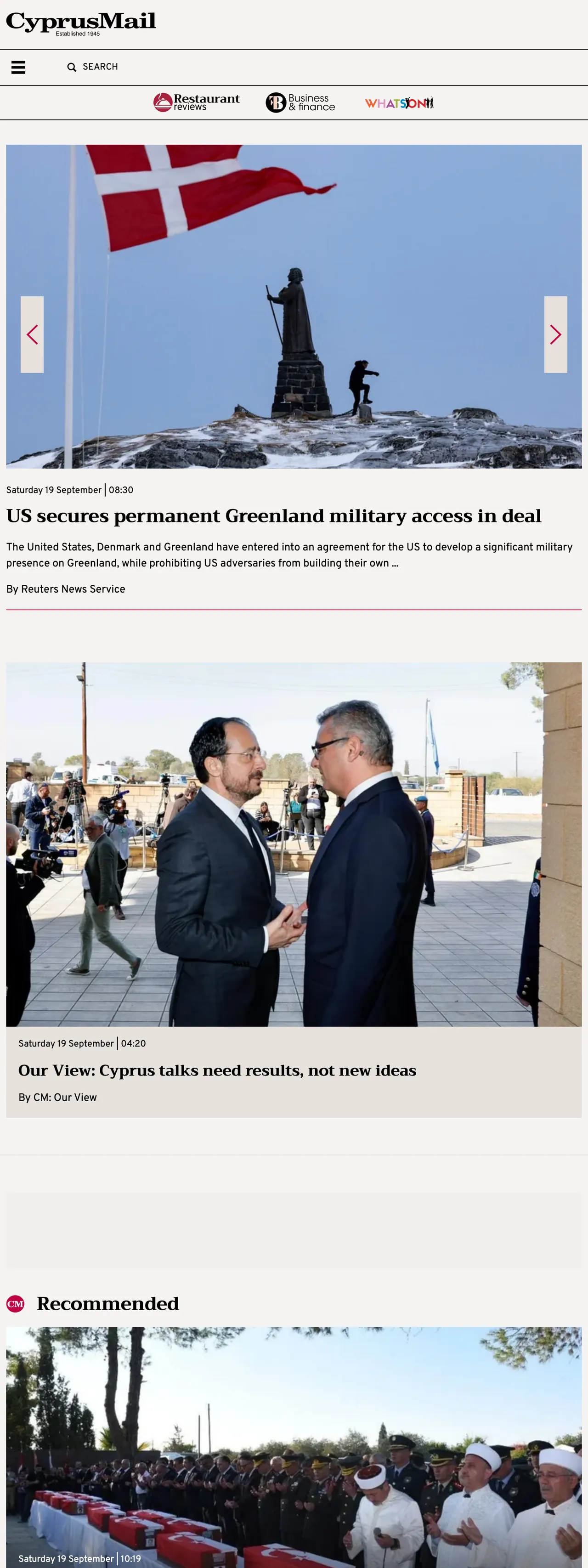 Screenshot of the Cyprus Mail front page