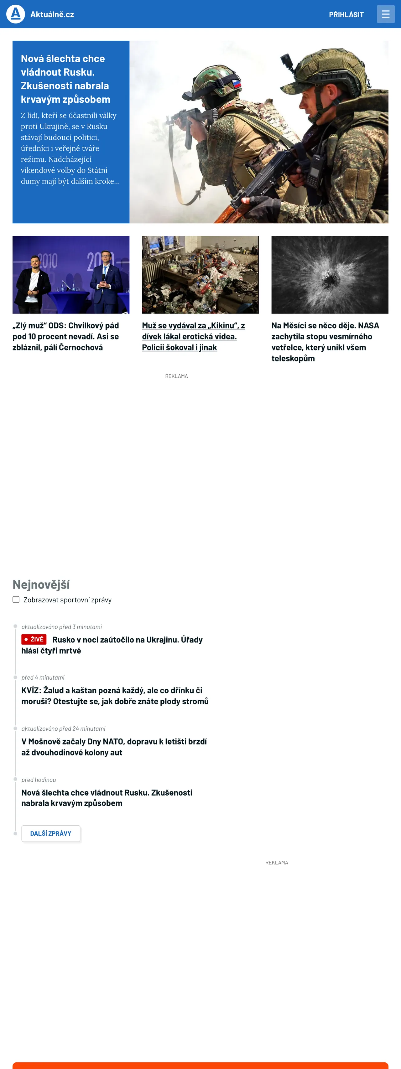 Screenshot of the Aktuálně.cz front page