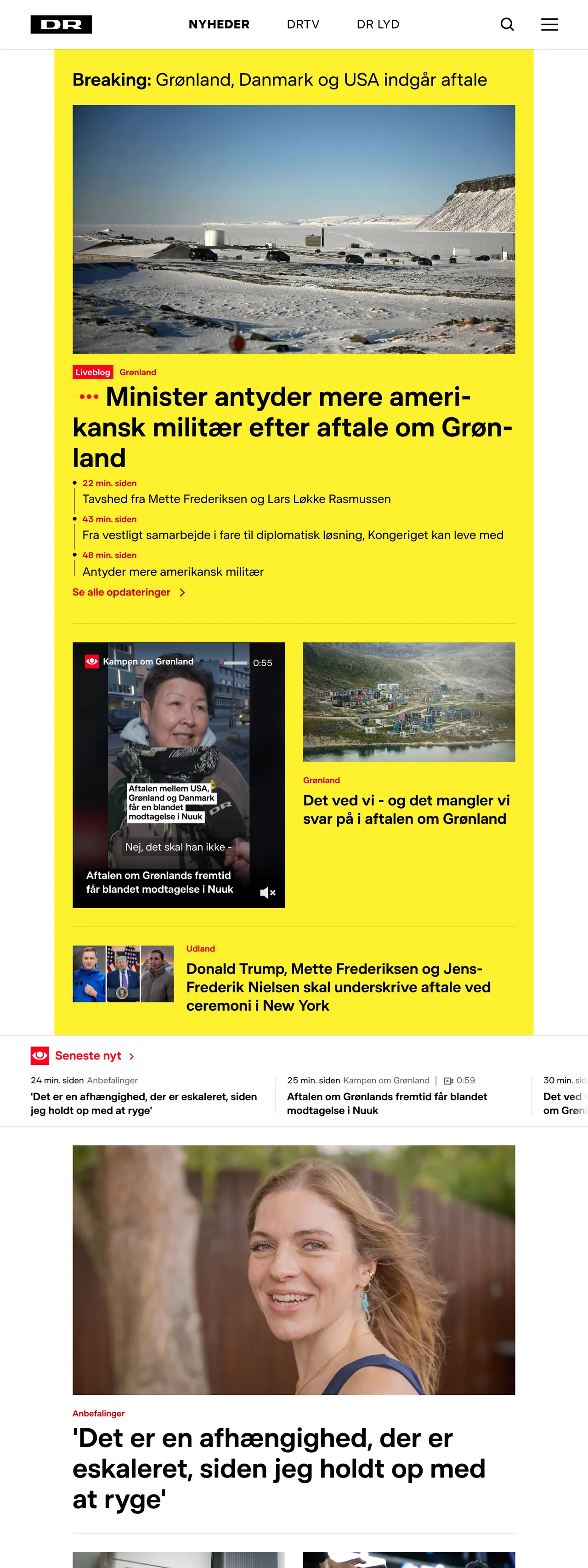 Screenshot of the DR front page