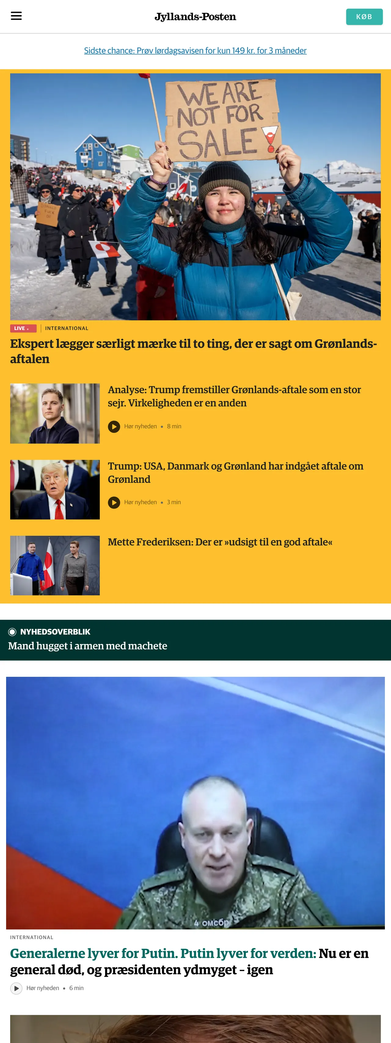 Screenshot of the Jyllands-Posten front page