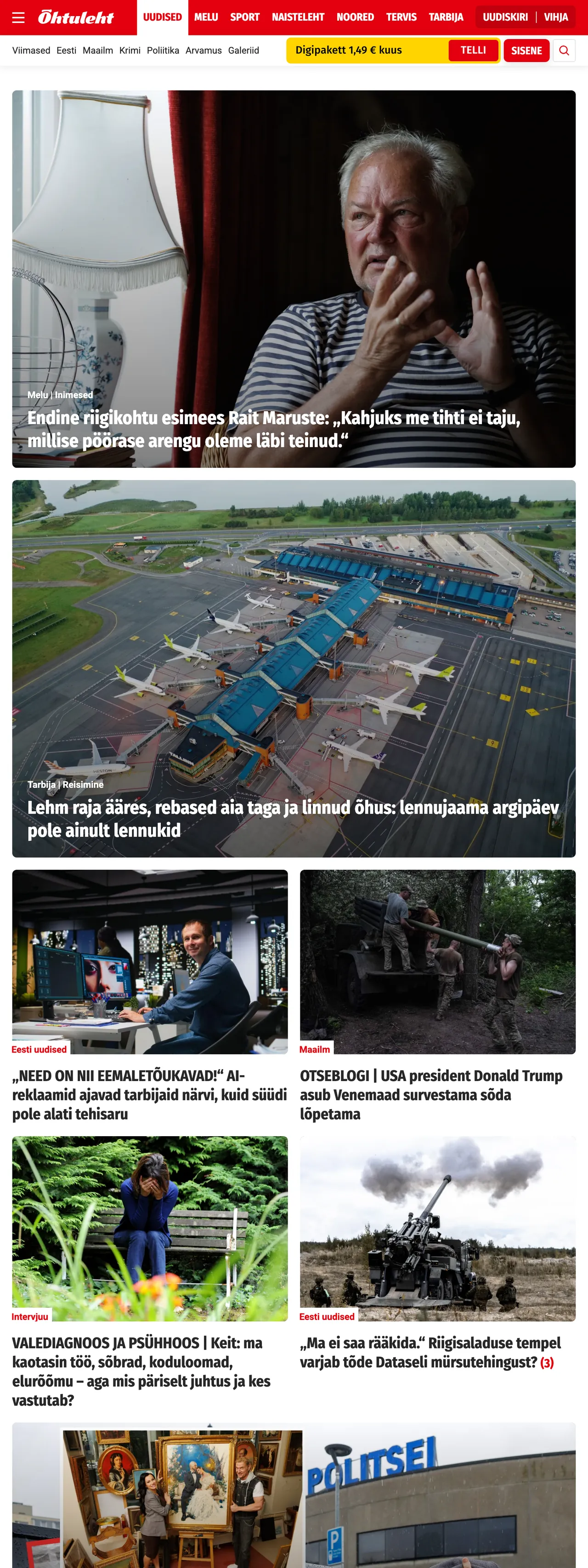 Screenshot of the Õhtuleht front page