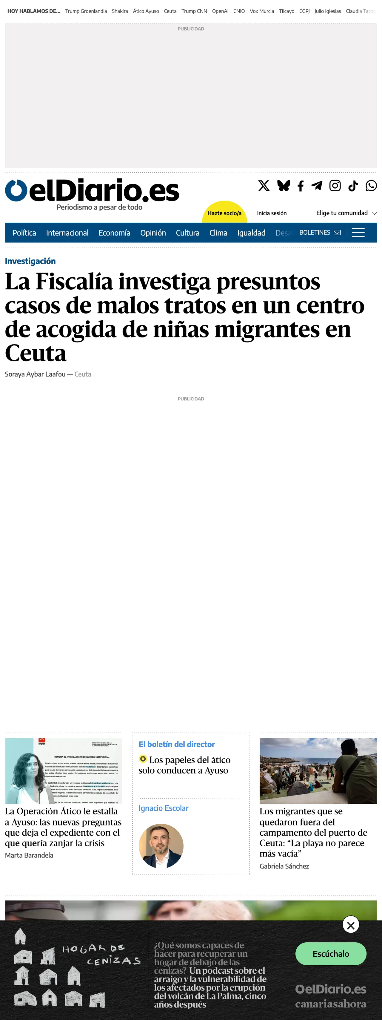 Screenshot of the elDiario.es front page