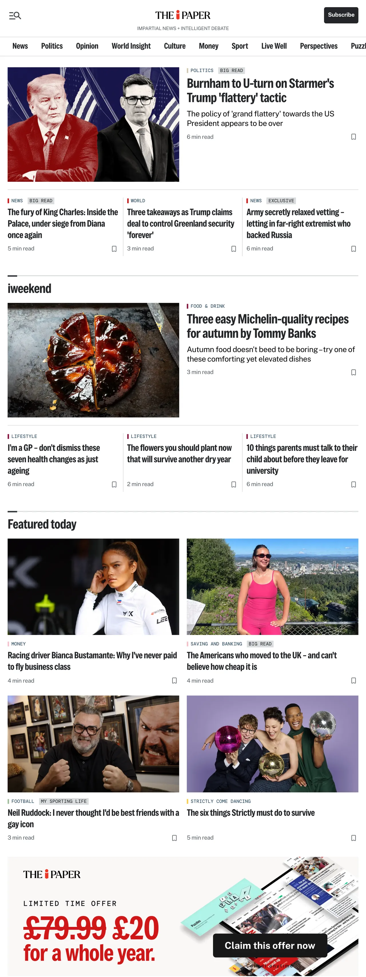 Screenshot of the The i Paper front page