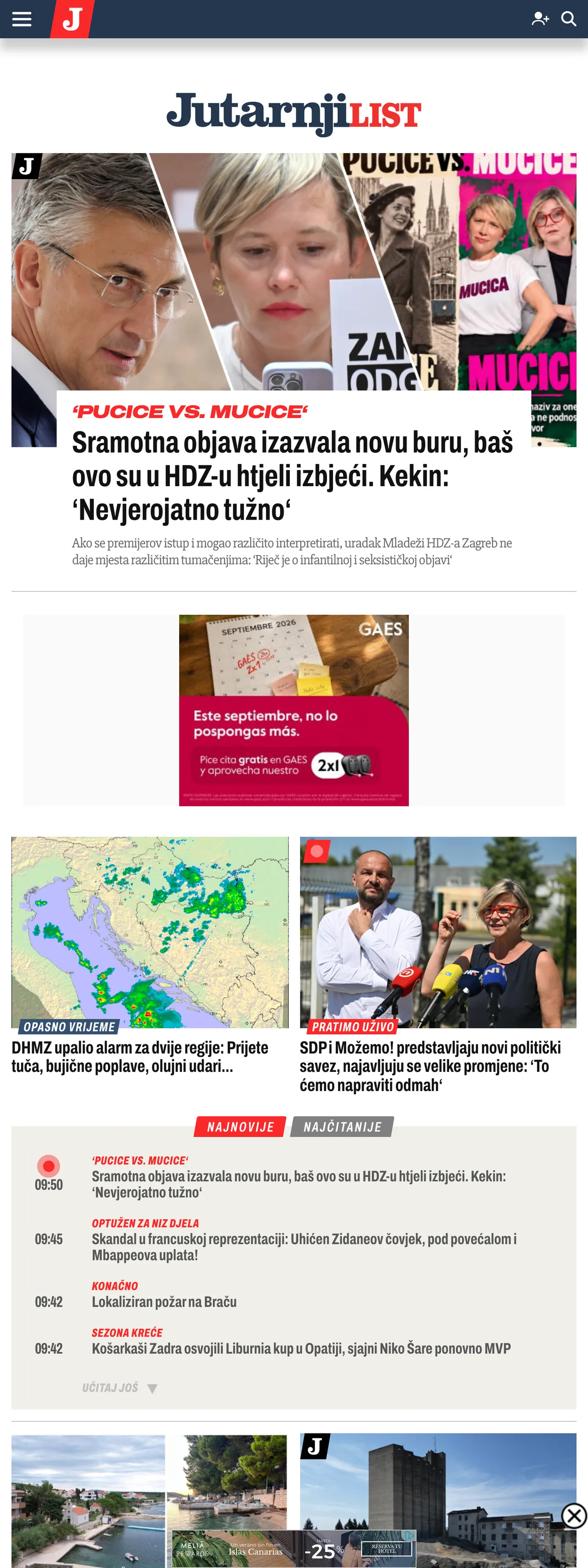 Screenshot of the Jutarnji list front page