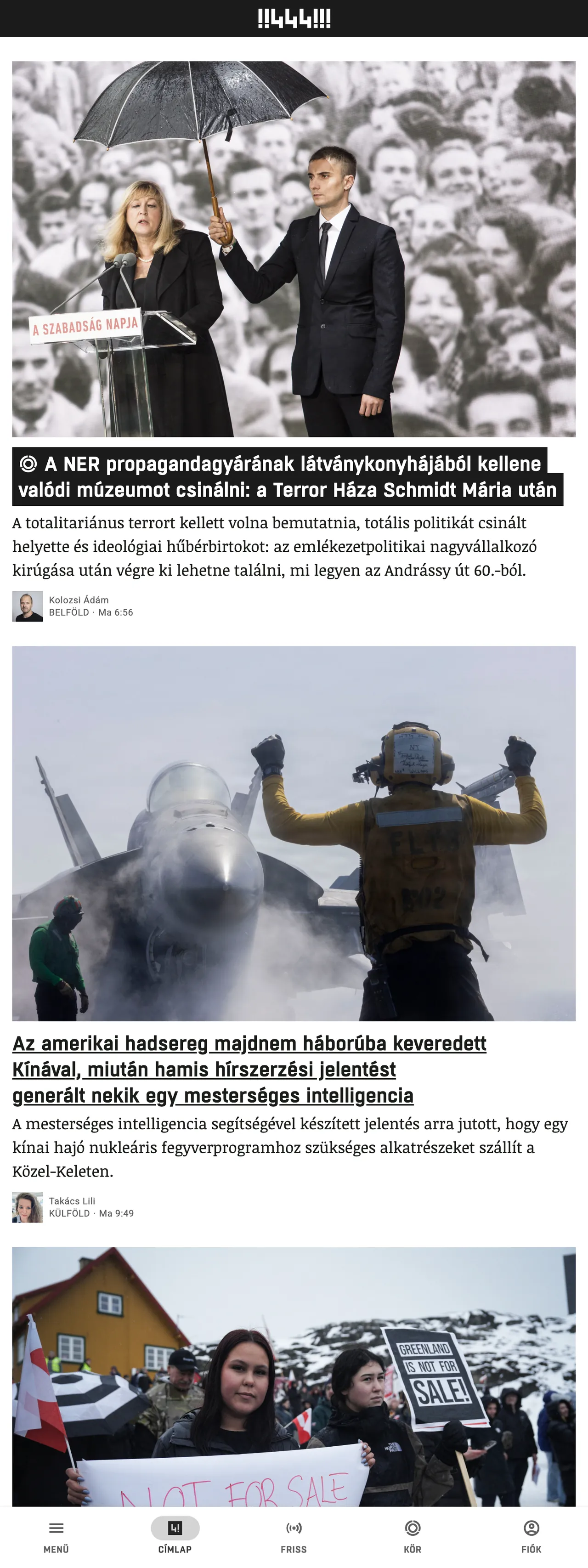Screenshot of the 444 front page