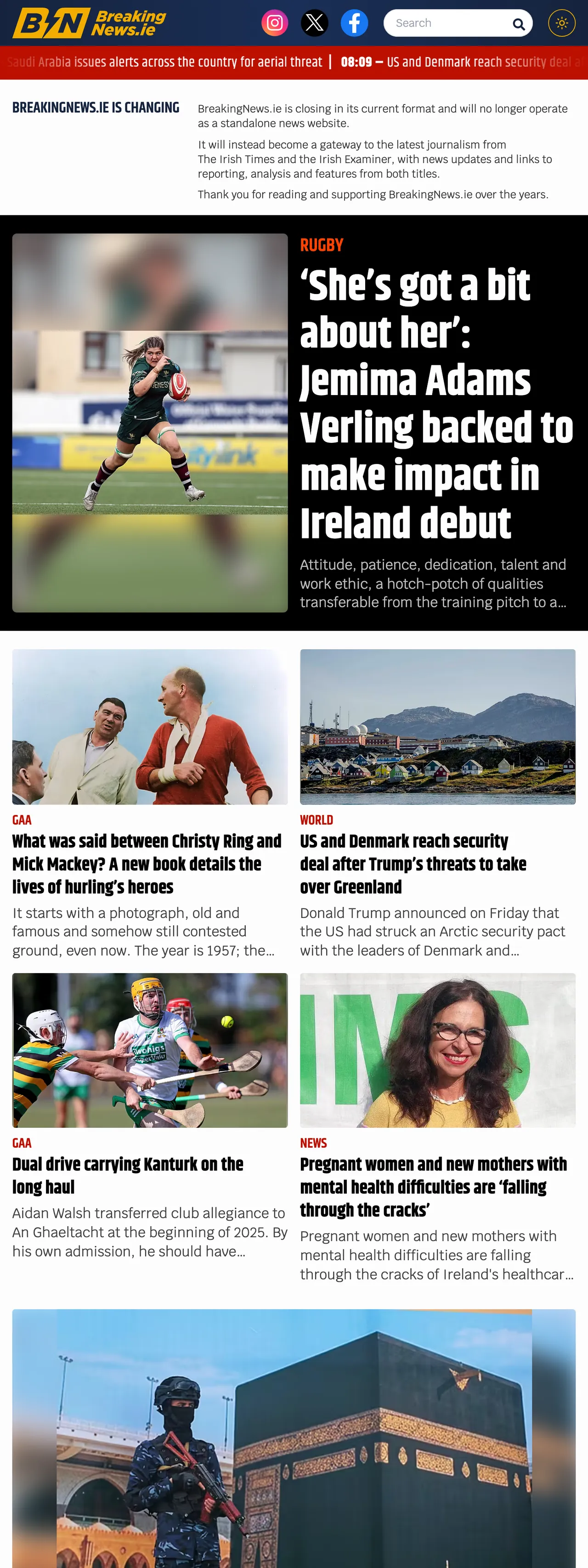Screenshot of the BreakingNews.ie front page