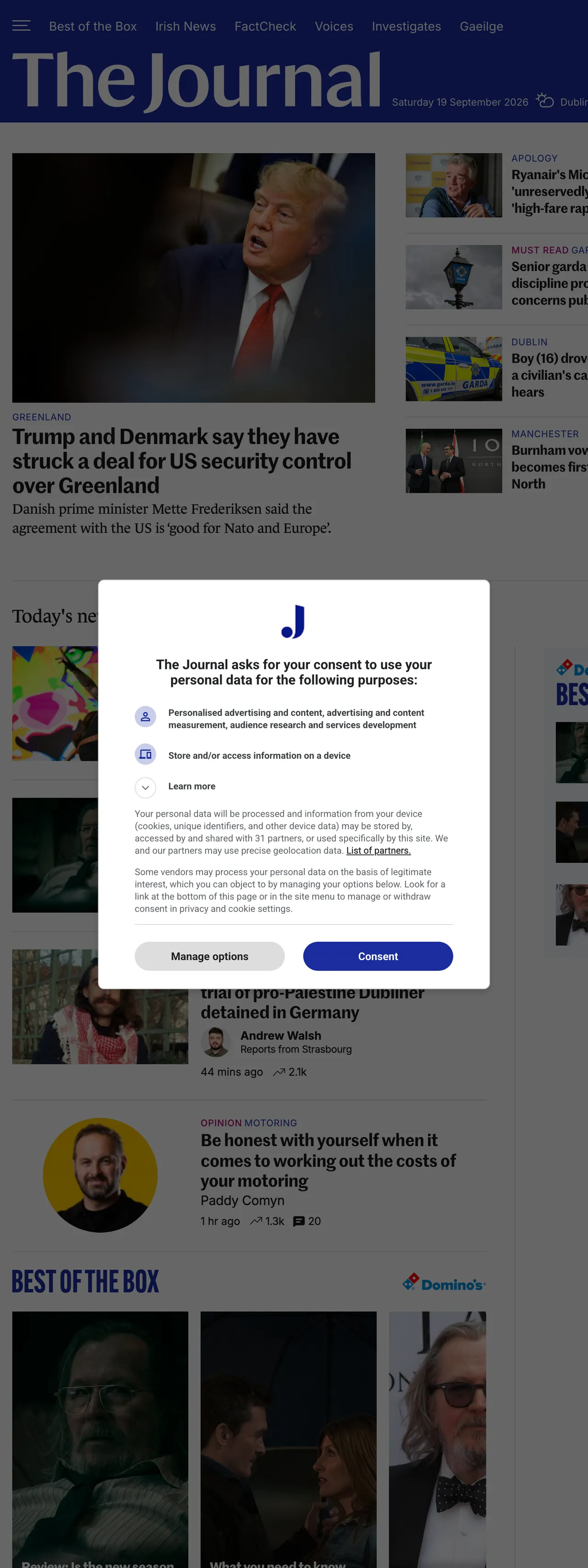 Screenshot of the TheJournal.ie front page