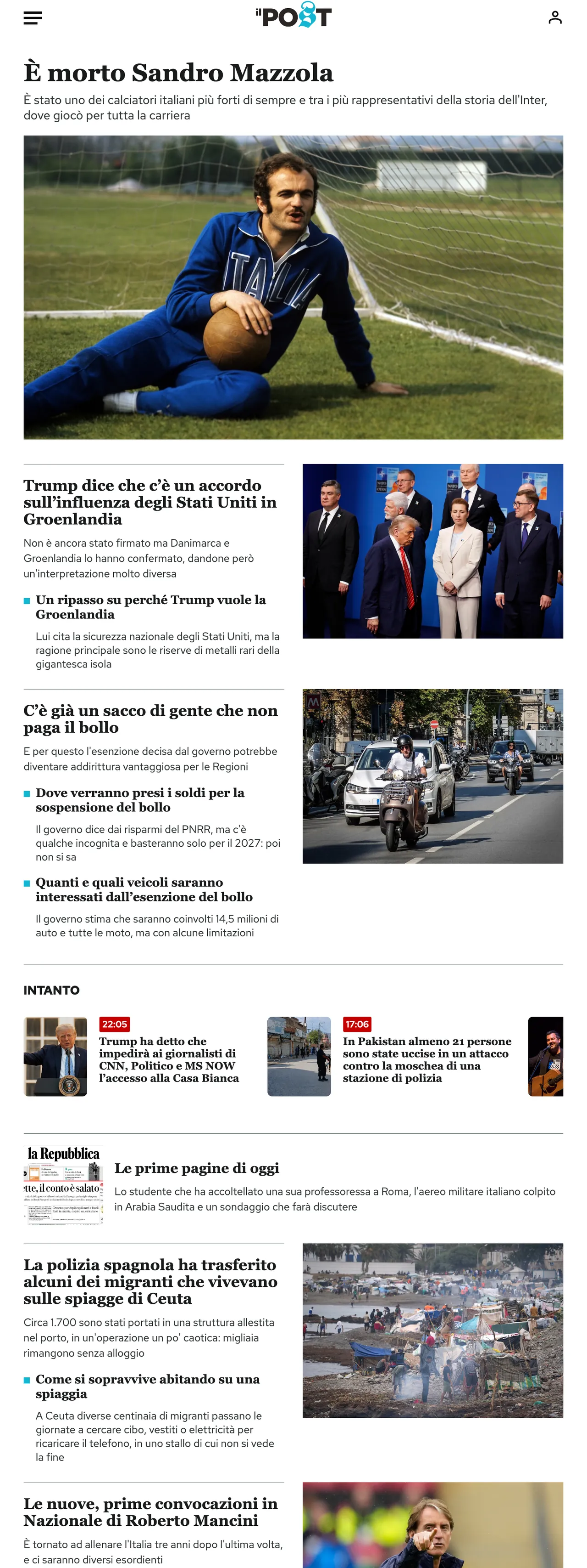 Screenshot of the Il Post front page
