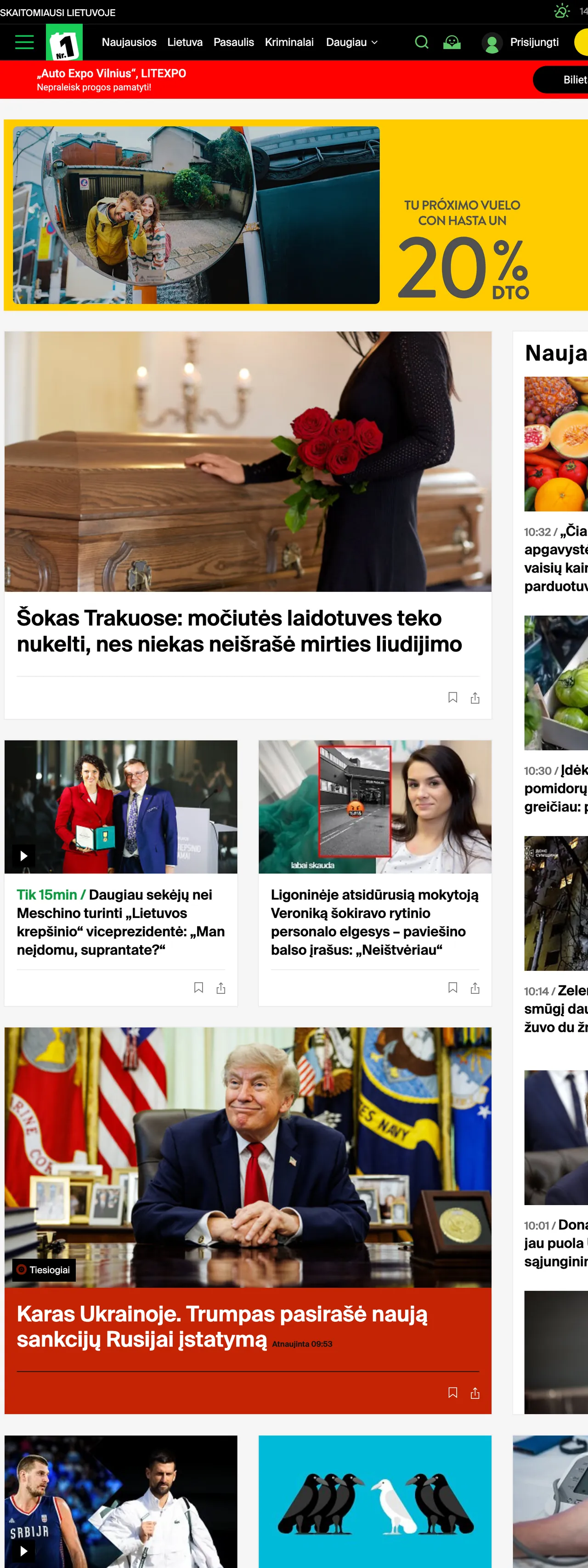Screenshot of the 15min front page
