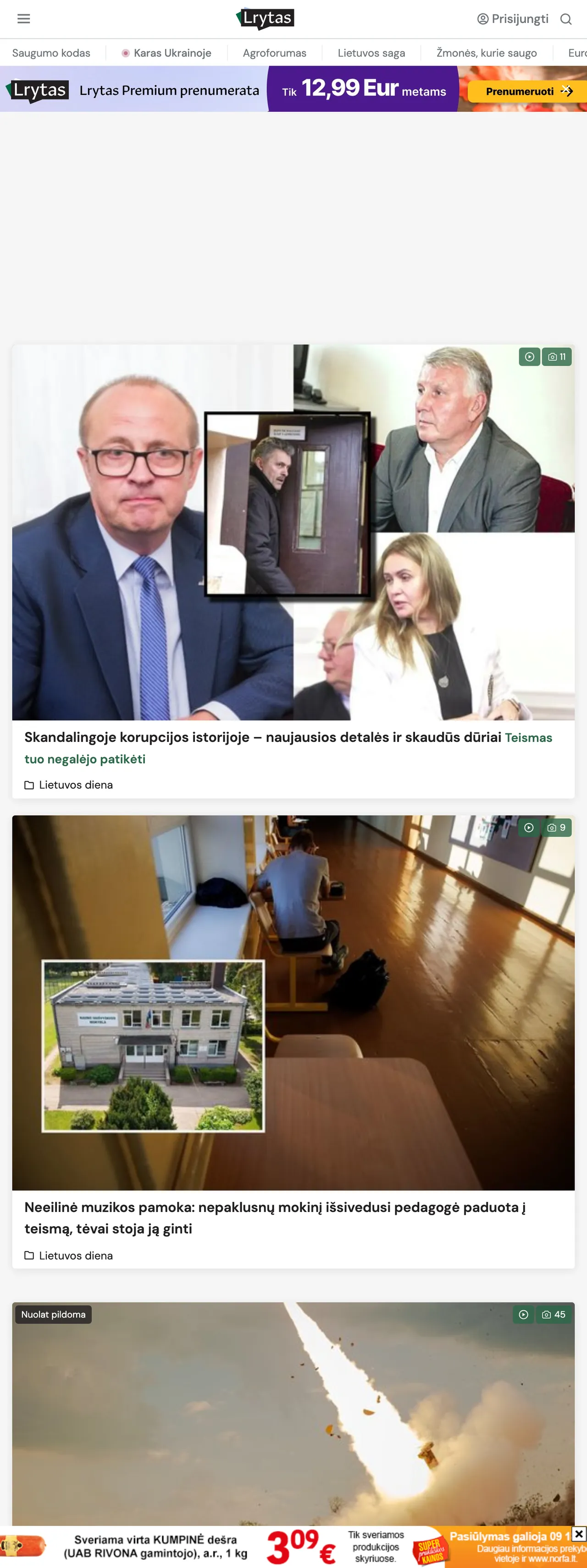 Screenshot of the Lrytas front page