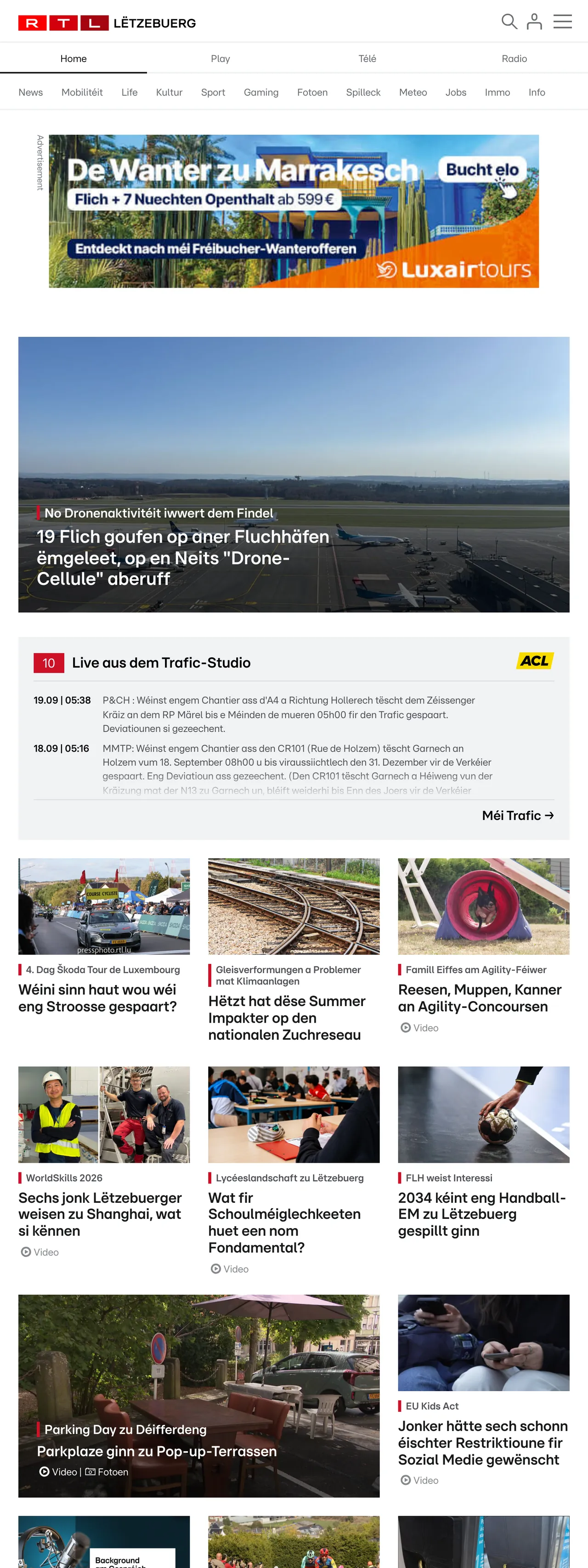 Screenshot of the RTL Lëtzebuerg front page