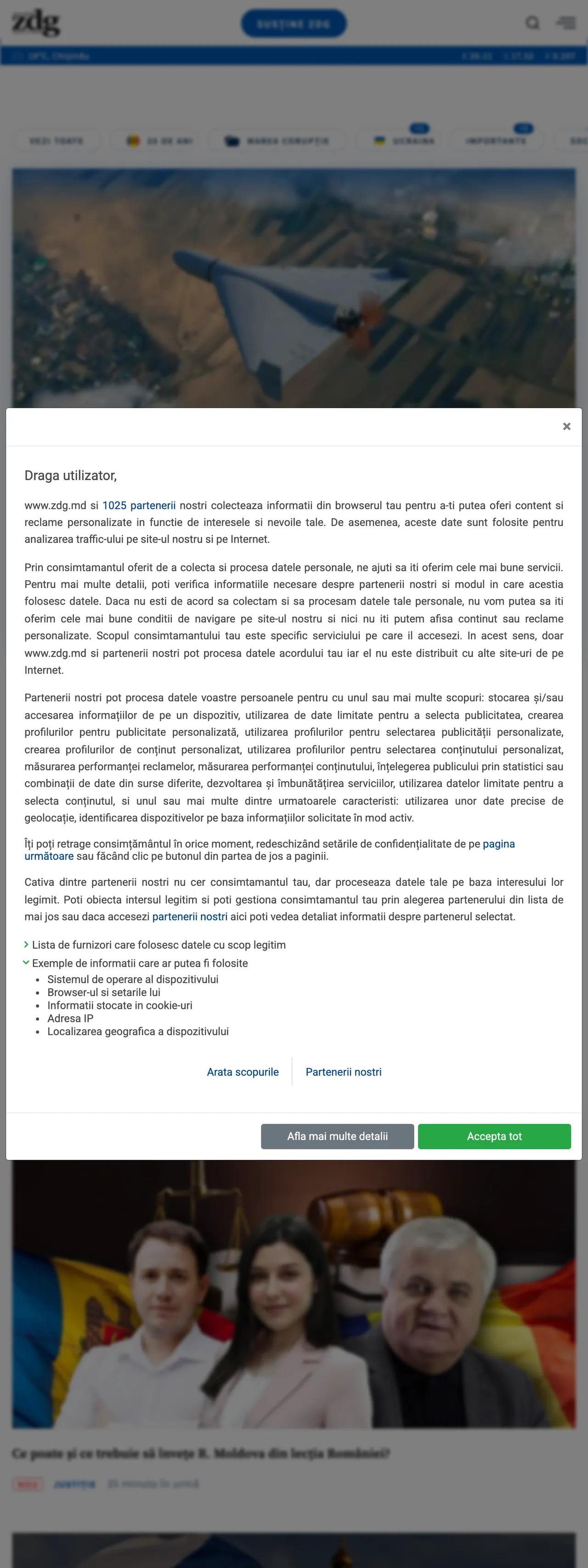 Screenshot of the Ziarul de Gardă front page