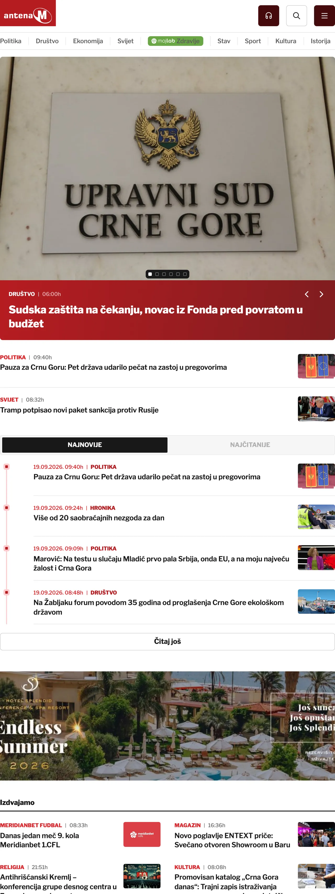 Screenshot of the Antena M front page
