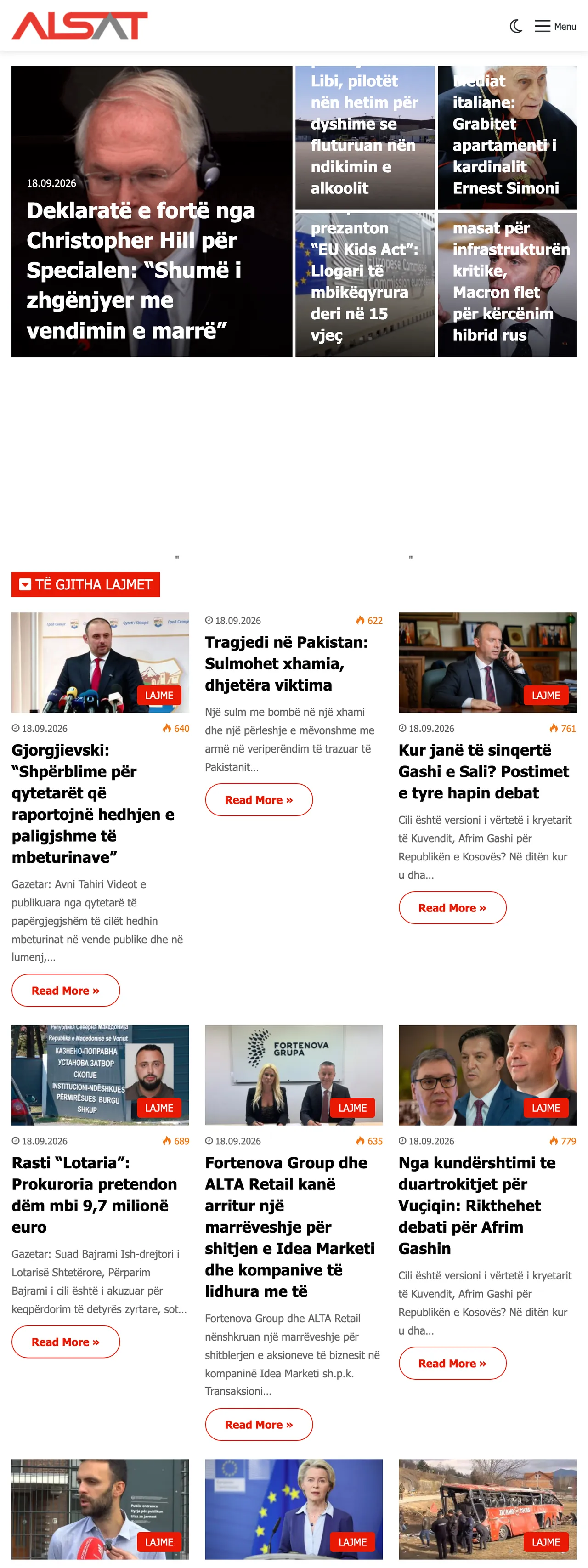 Screenshot of the ALSAT front page