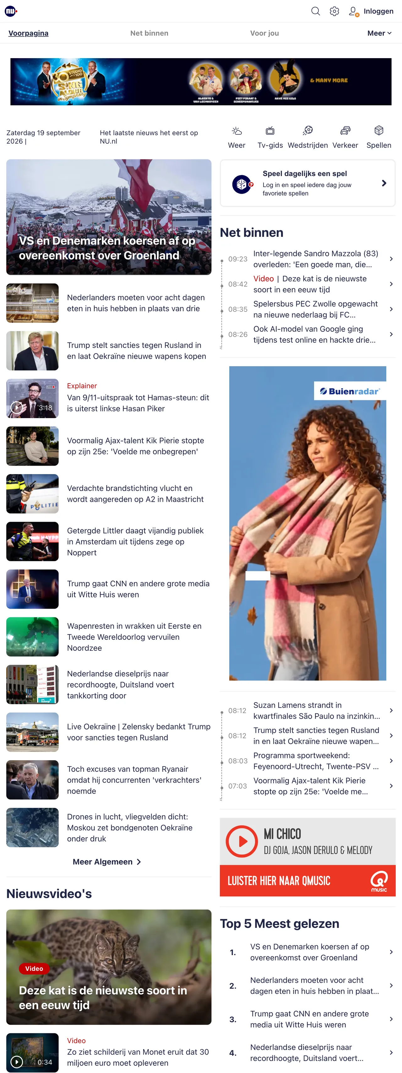 Screenshot of the NU.nl front page