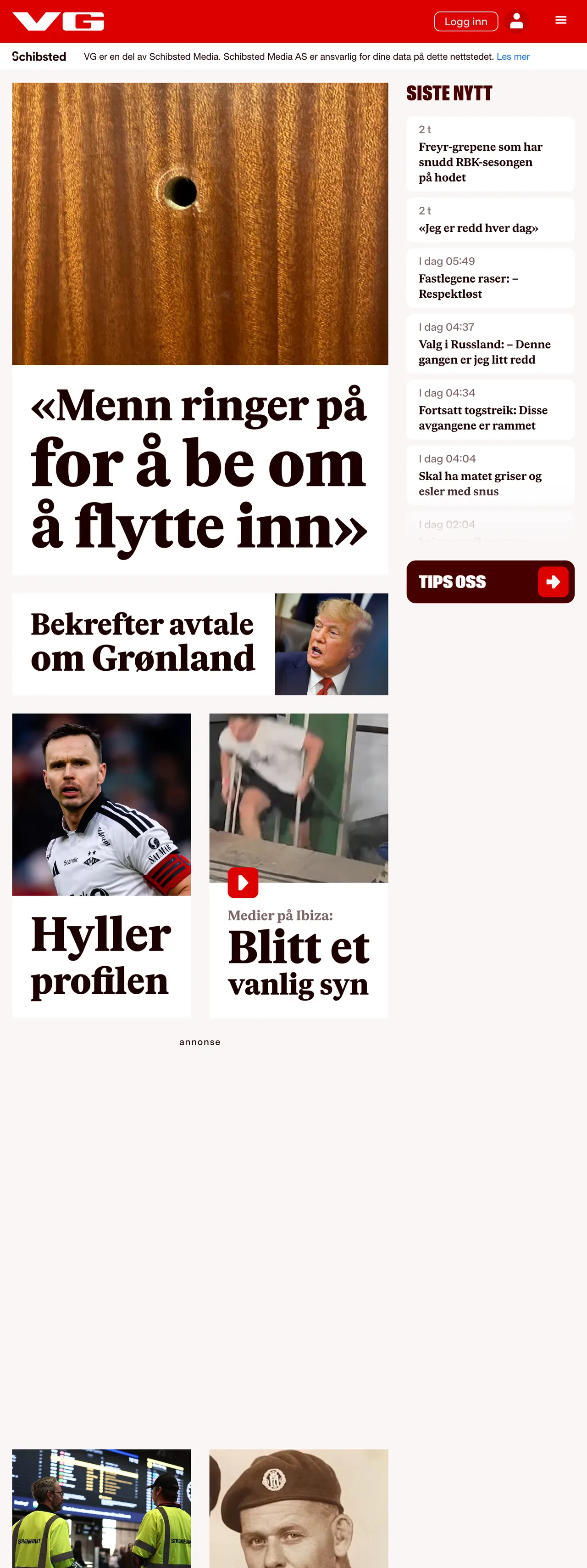Screenshot of the VG front page