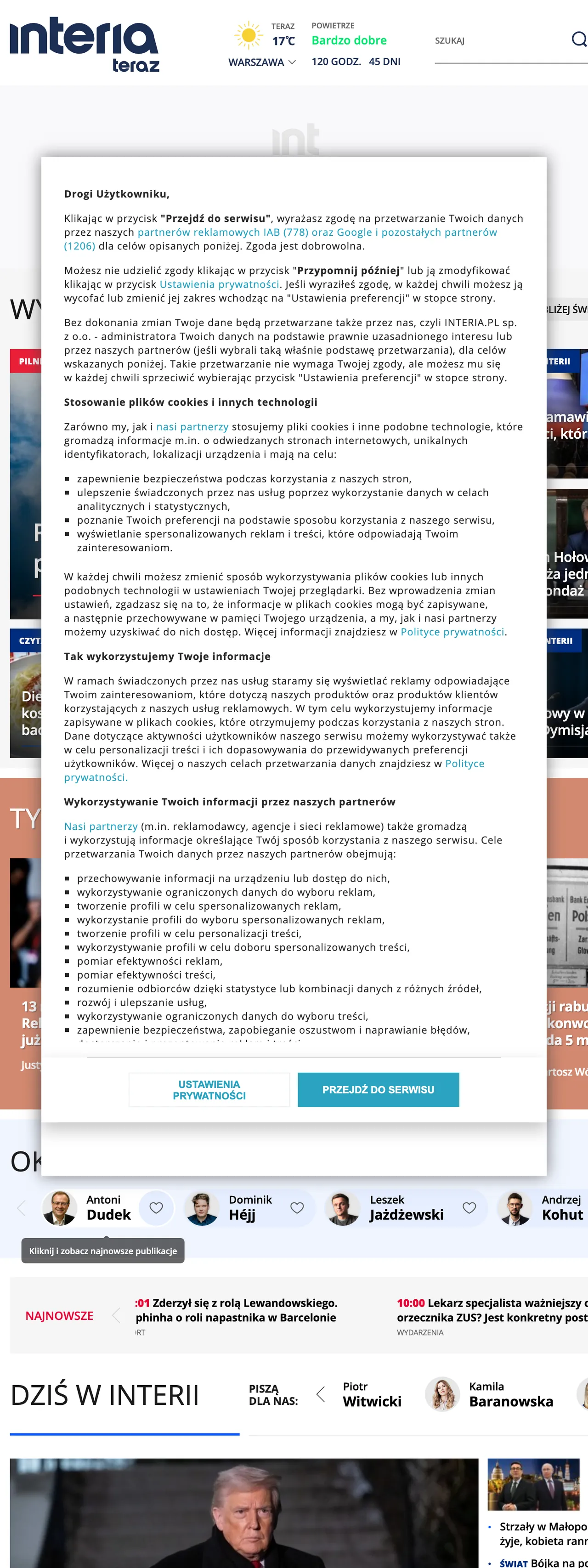 Screenshot of the Interia front page