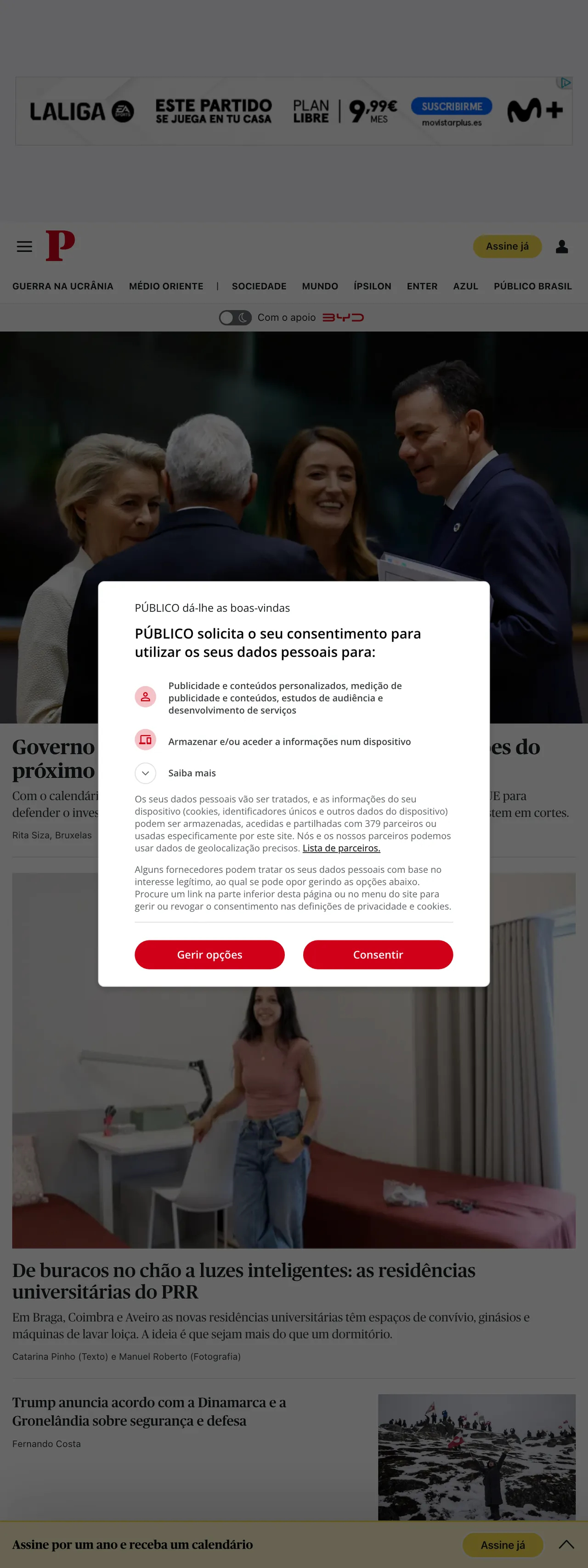 Screenshot of the Público front page