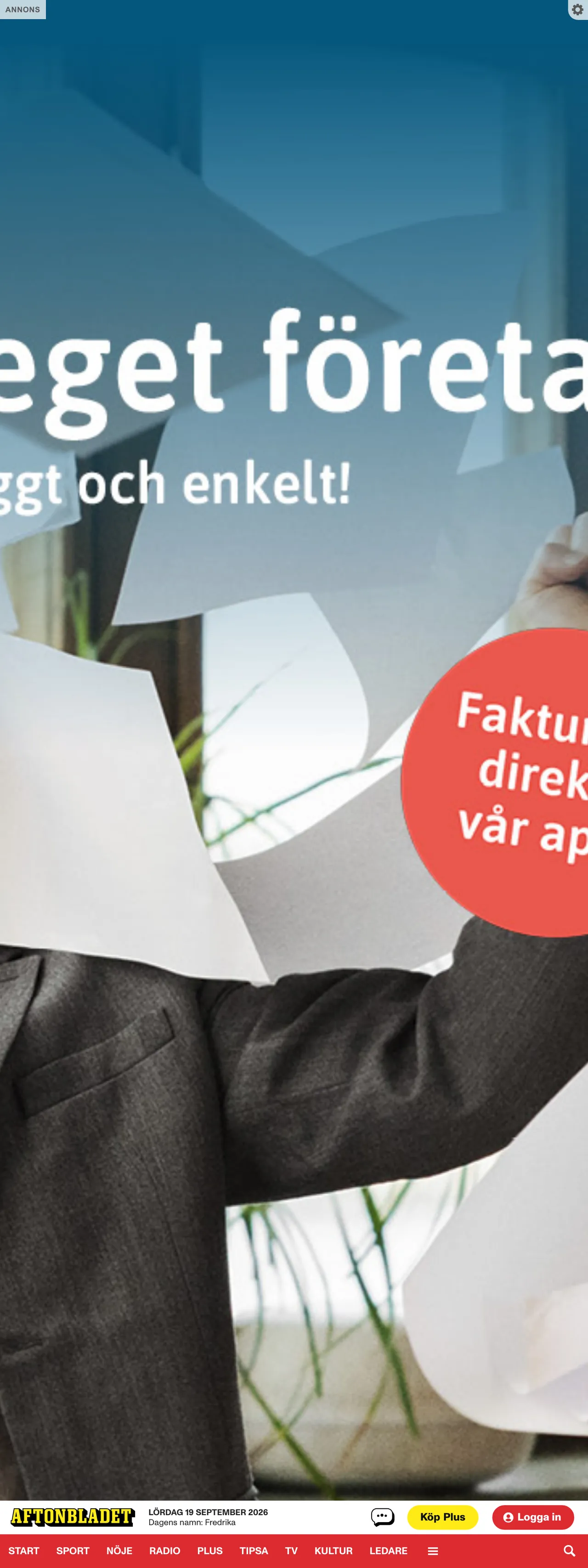 Screenshot of the Aftonbladet front page