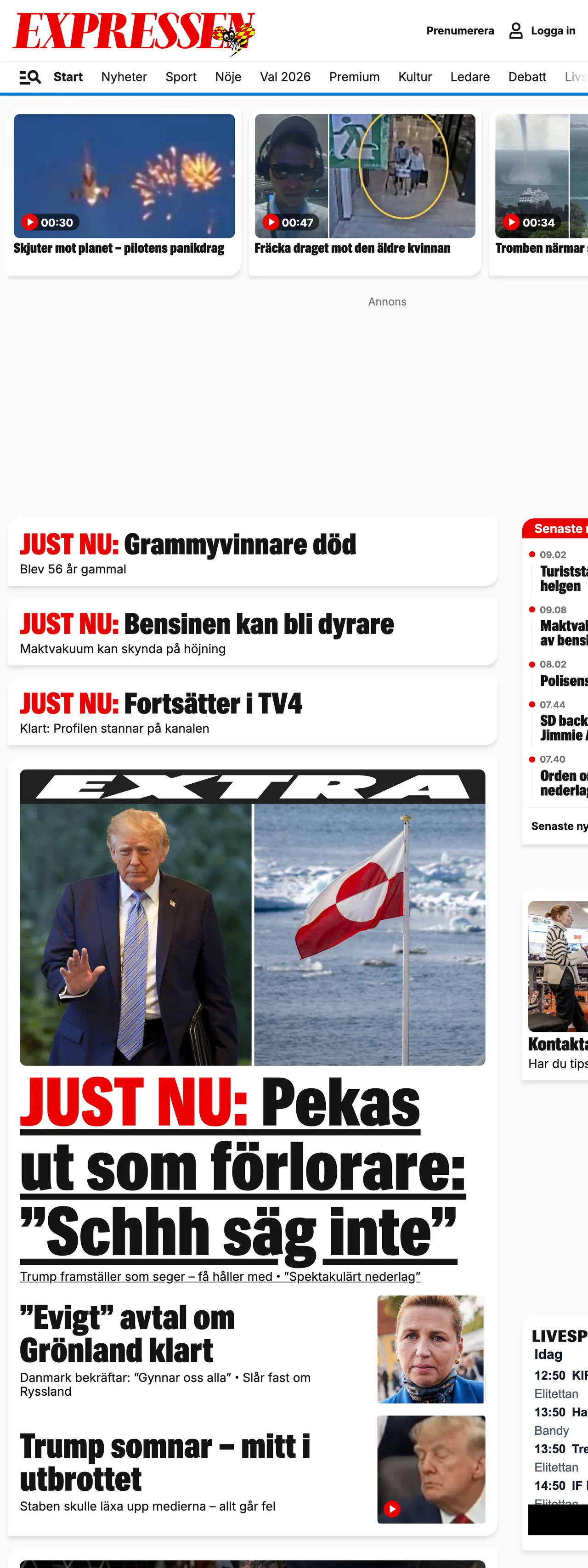 Screenshot of the Expressen front page