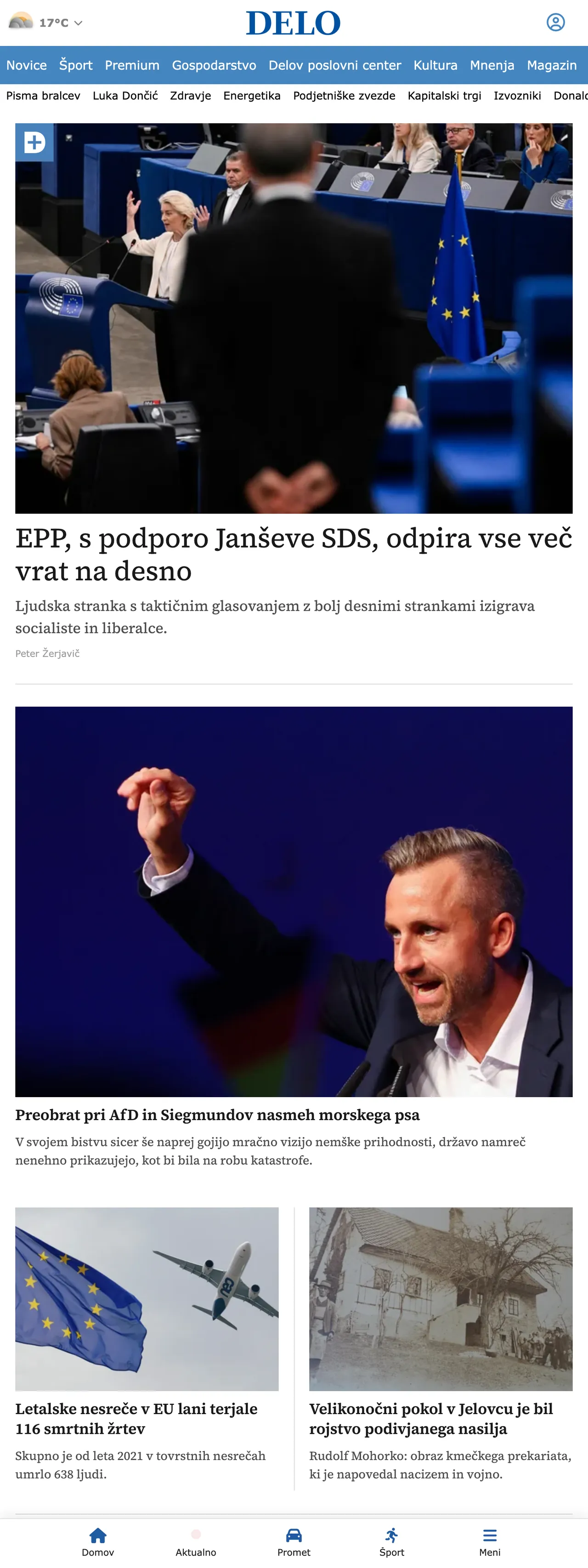 Screenshot of the Delo front page