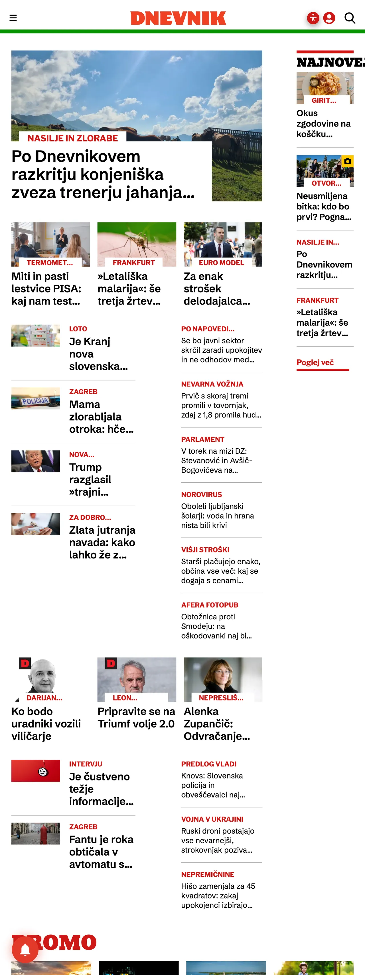 Screenshot of the Dnevnik front page