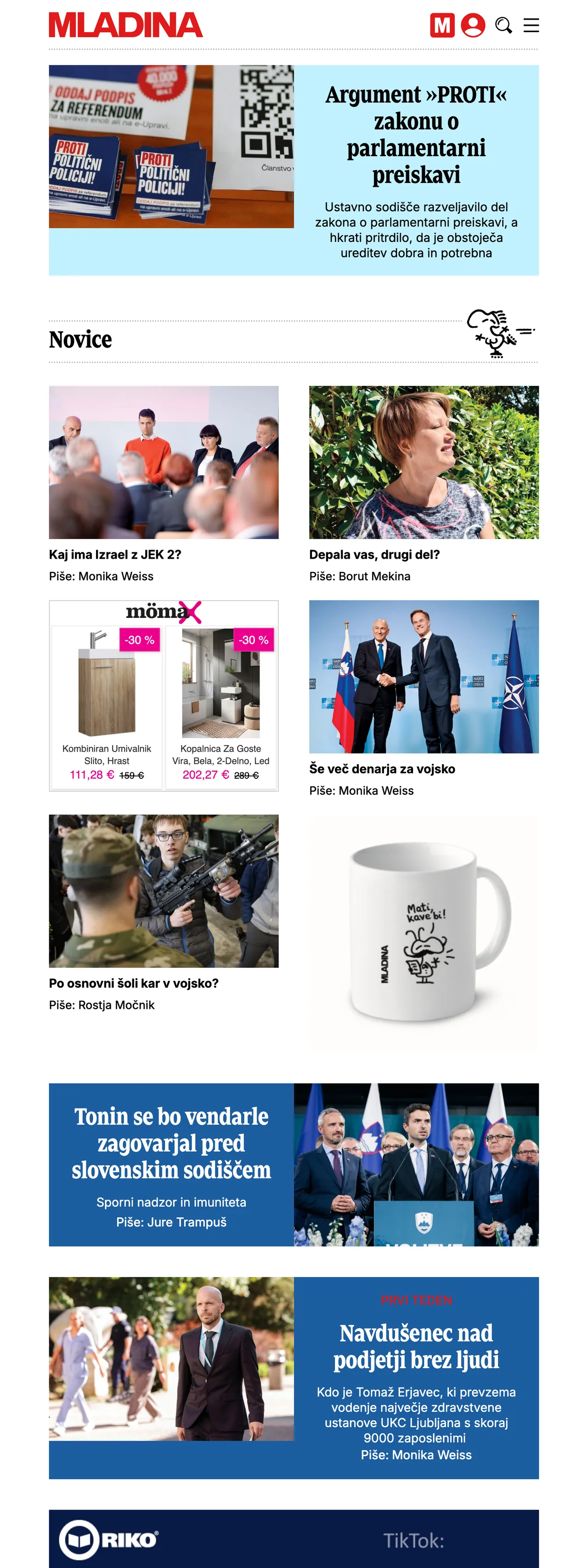 Screenshot of the Mladina front page