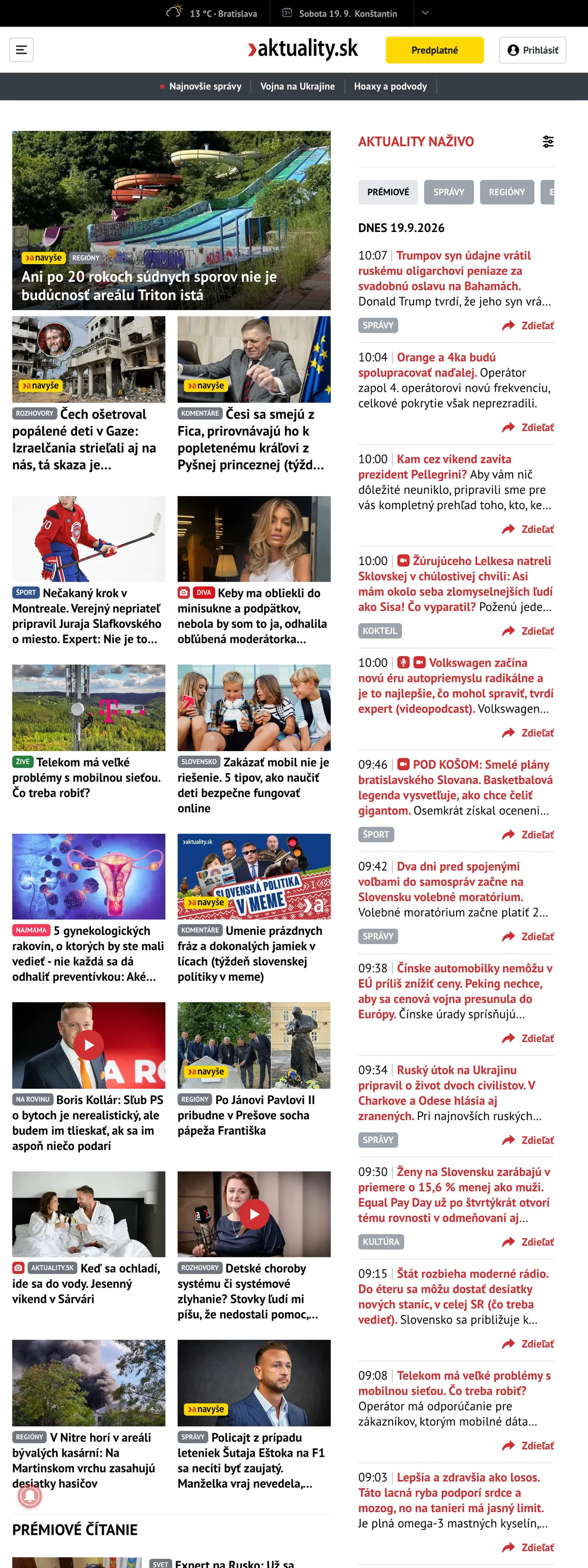 Screenshot of the Aktuality.sk front page