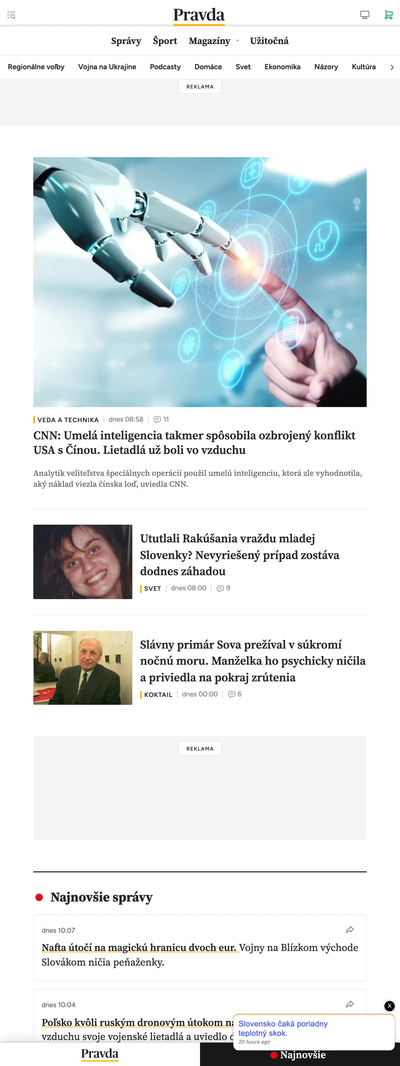 Screenshot of the Pravda front page
