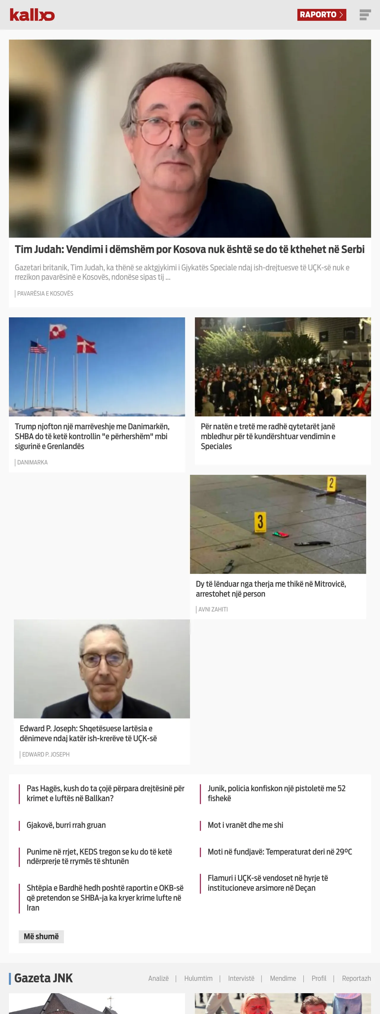 Screenshot of the Kallxo front page
