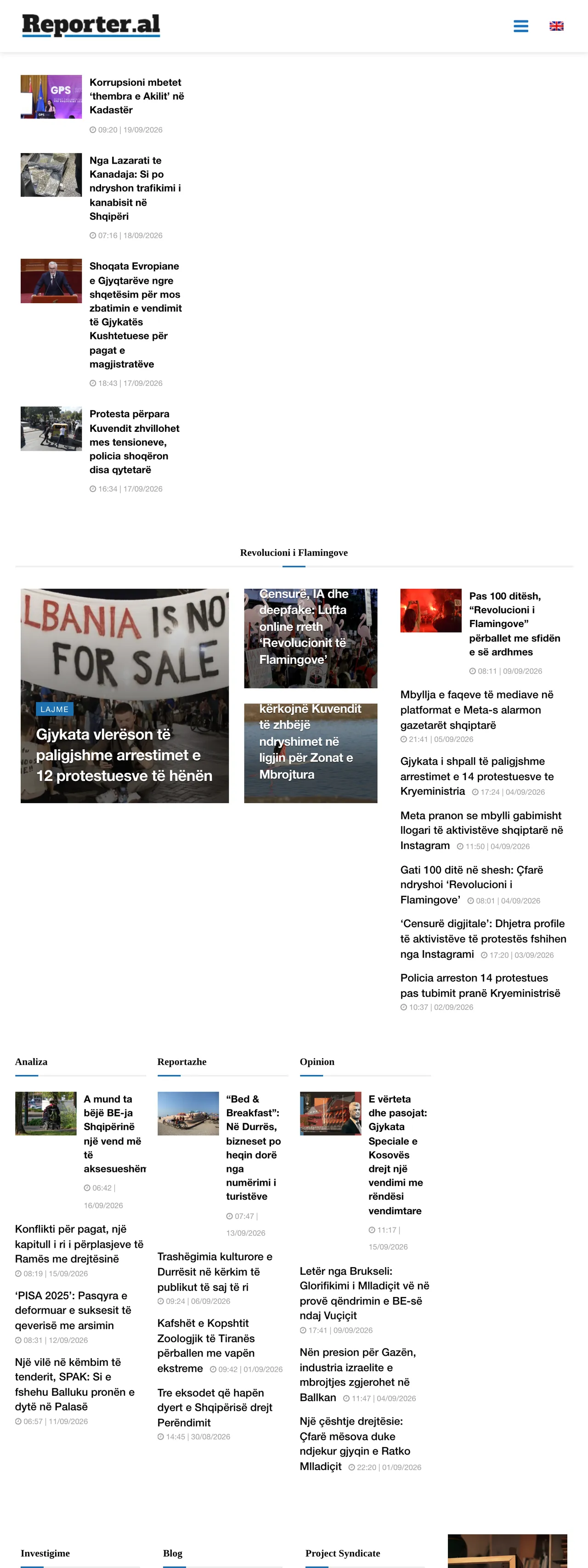 Screenshot of the Reporter.al front page