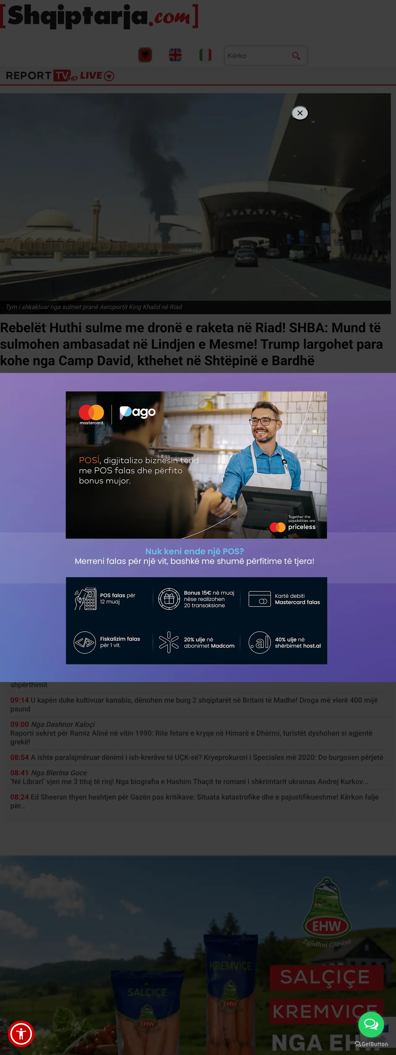 Screenshot of the Shqiptarja.com front page