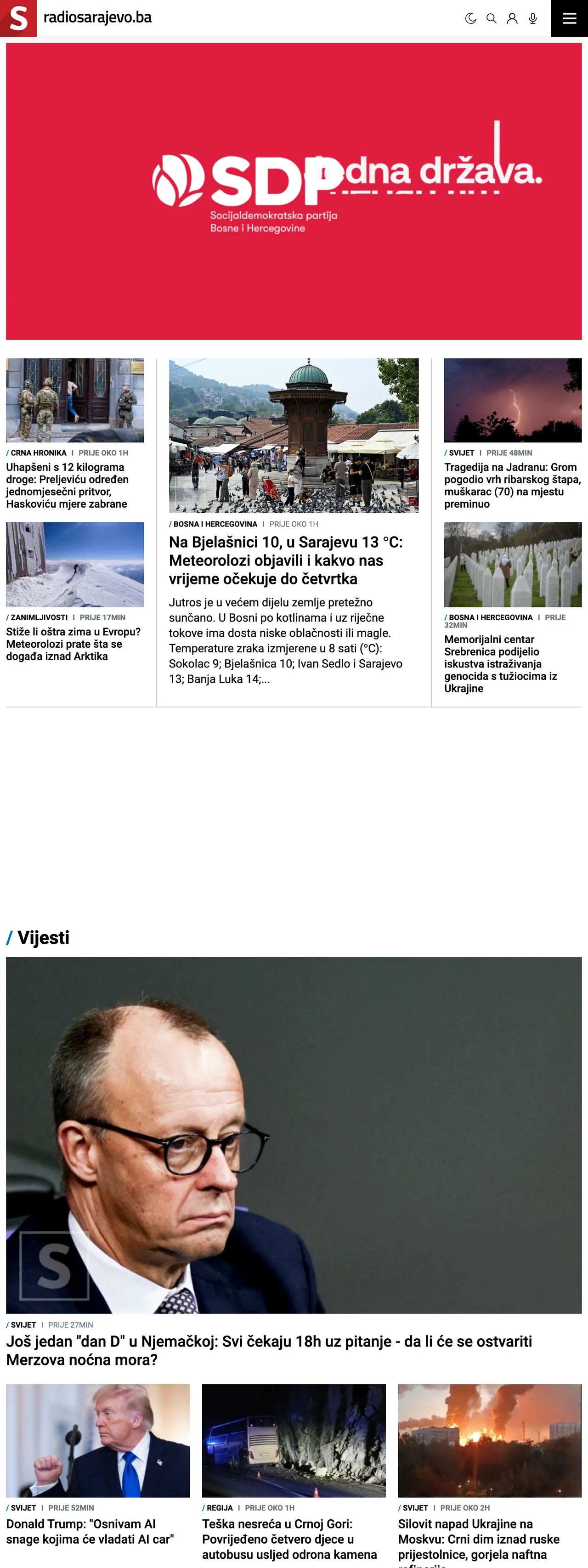 Screenshot of the Radio Sarajevo front page