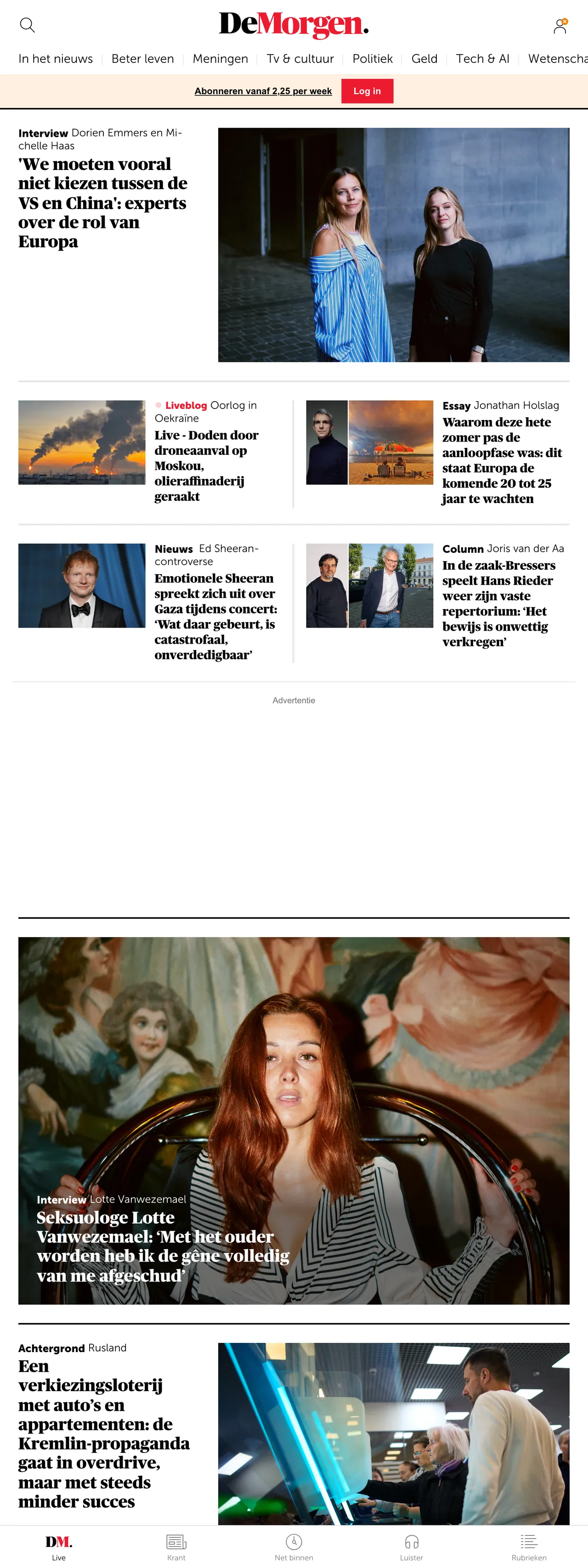 Screenshot of the De Morgen front page