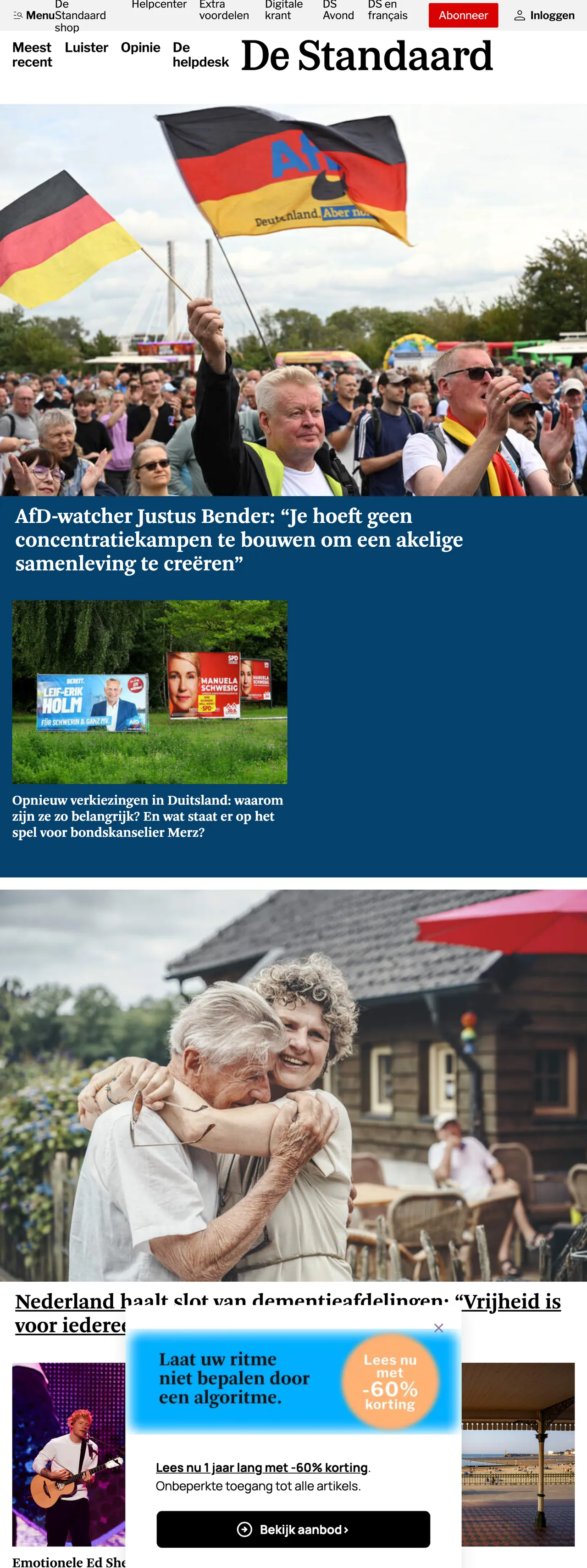 Screenshot of the De Standaard front page