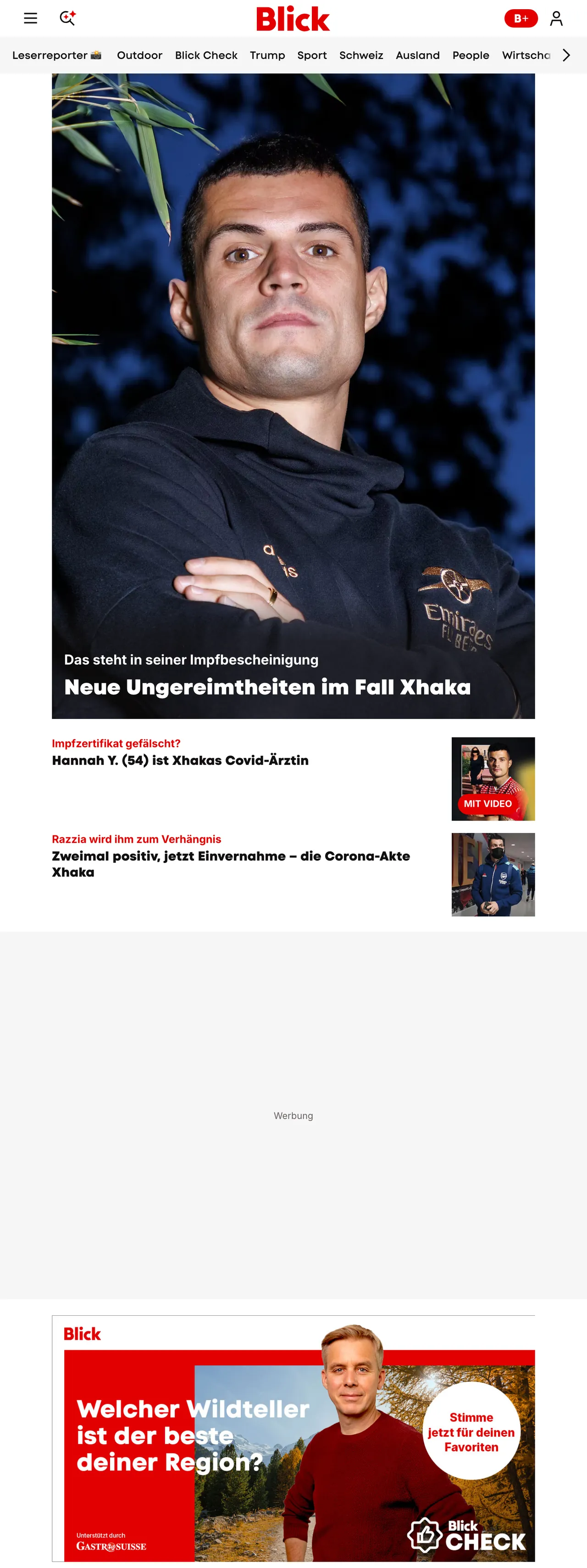 Screenshot of the Blick front page