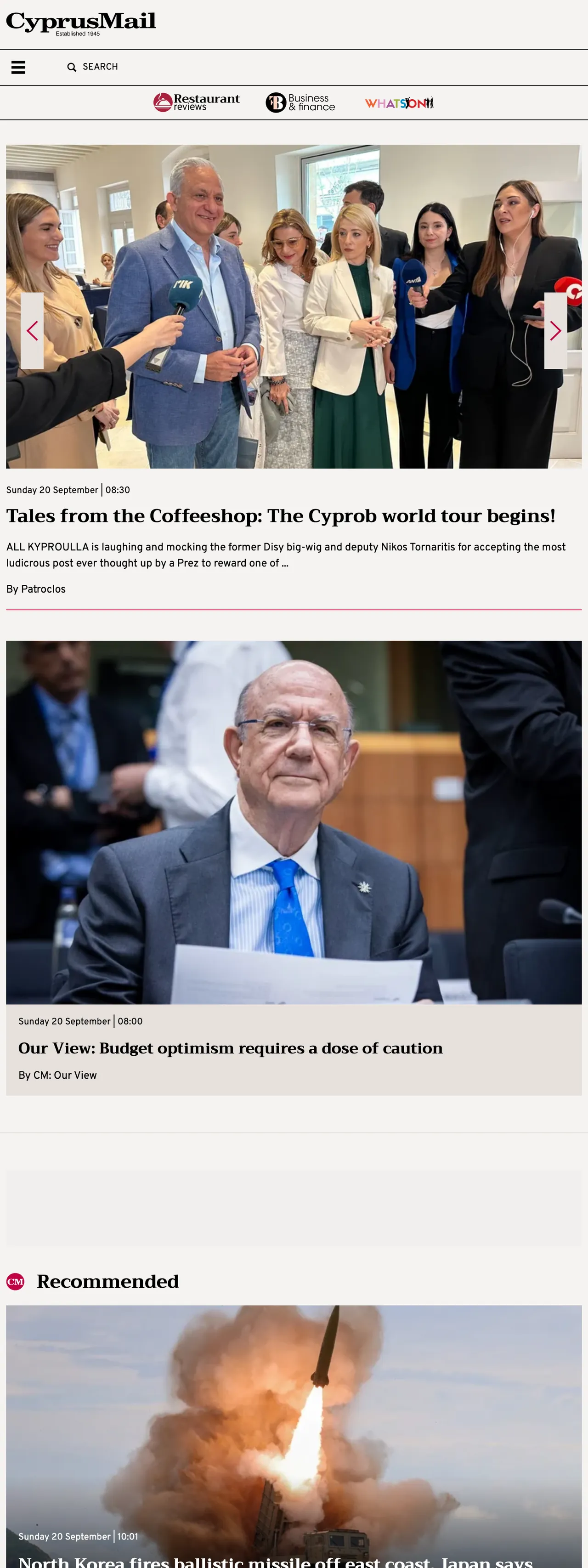 Screenshot of the Cyprus Mail front page