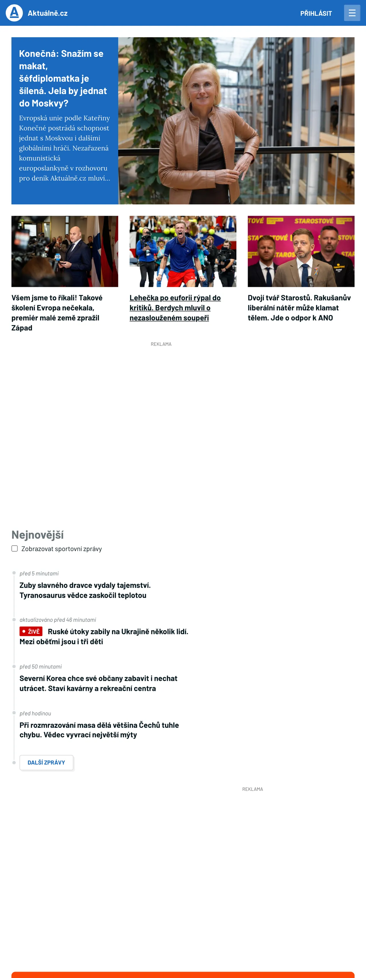 Screenshot of the Aktuálně.cz front page