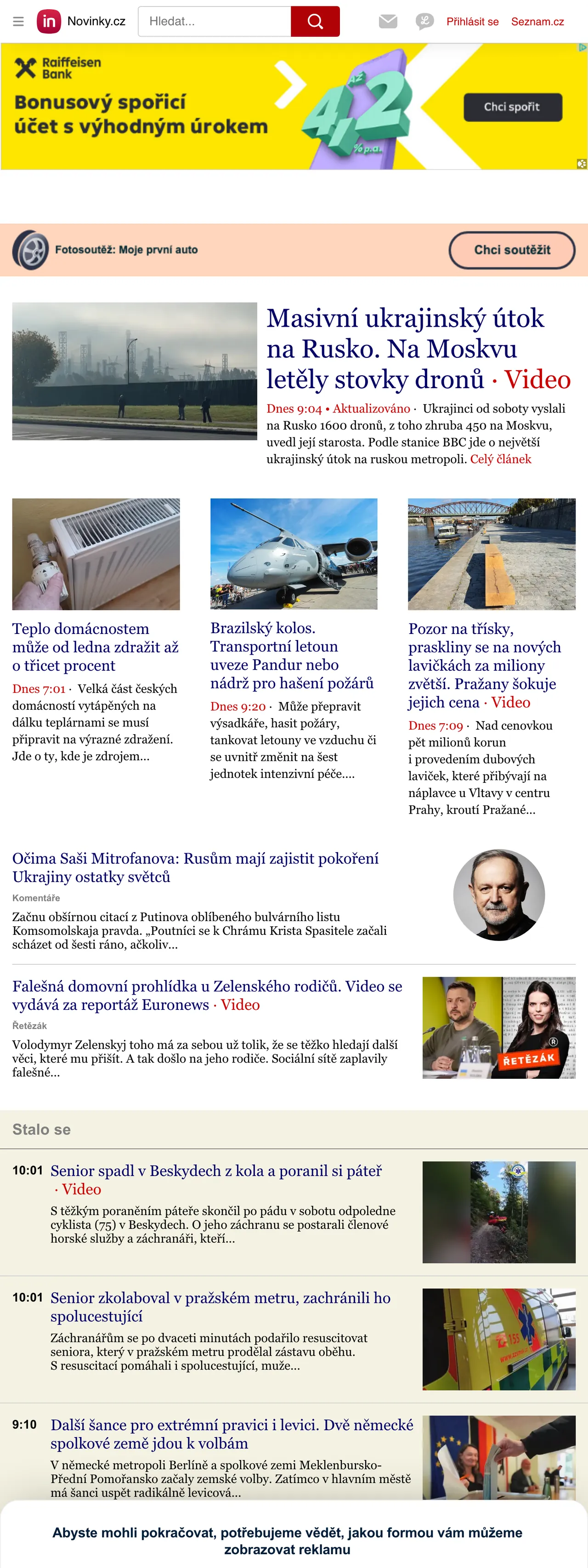 Screenshot of the Novinky.cz front page