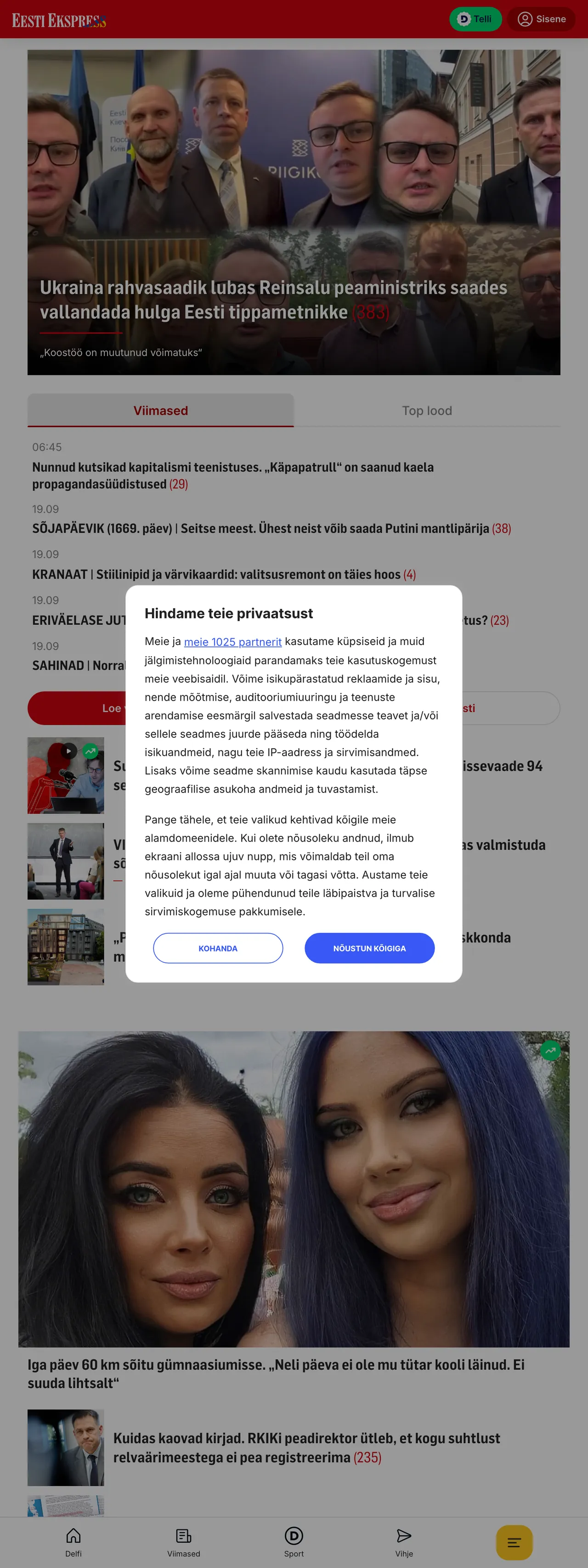Screenshot of the Eesti Ekspress front page