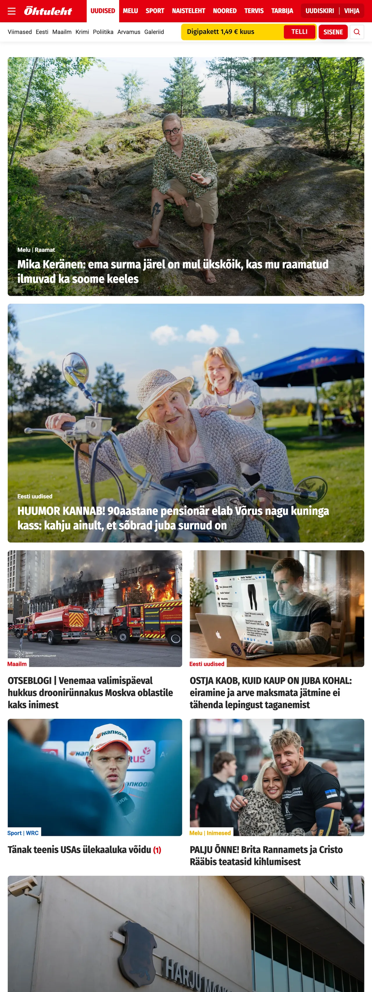 Screenshot of the Õhtuleht front page