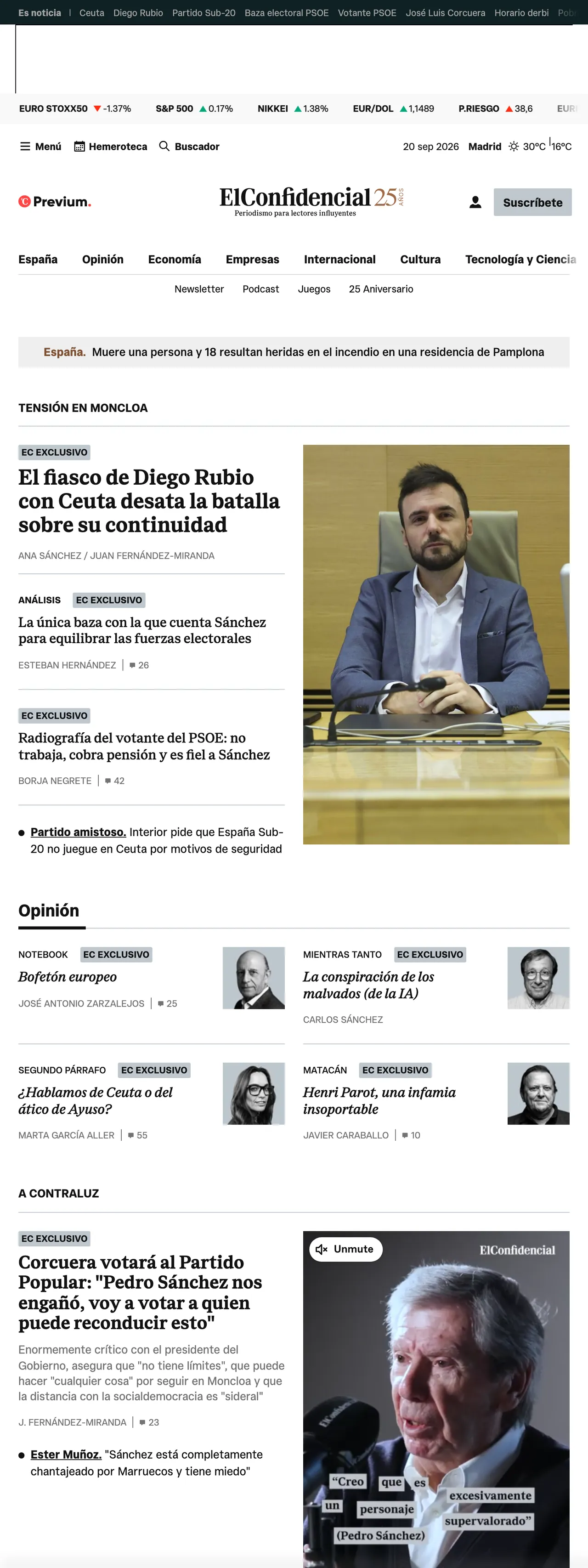 Screenshot of the El Confidencial front page