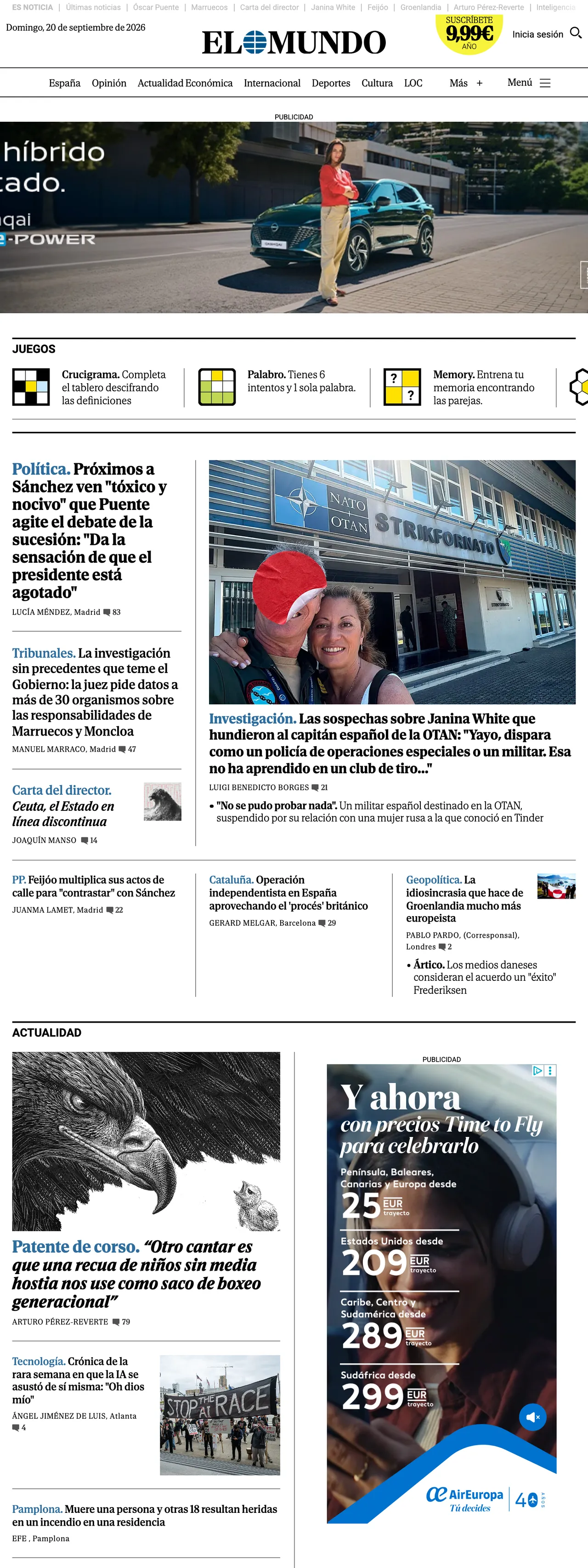 Screenshot of the El Mundo front page