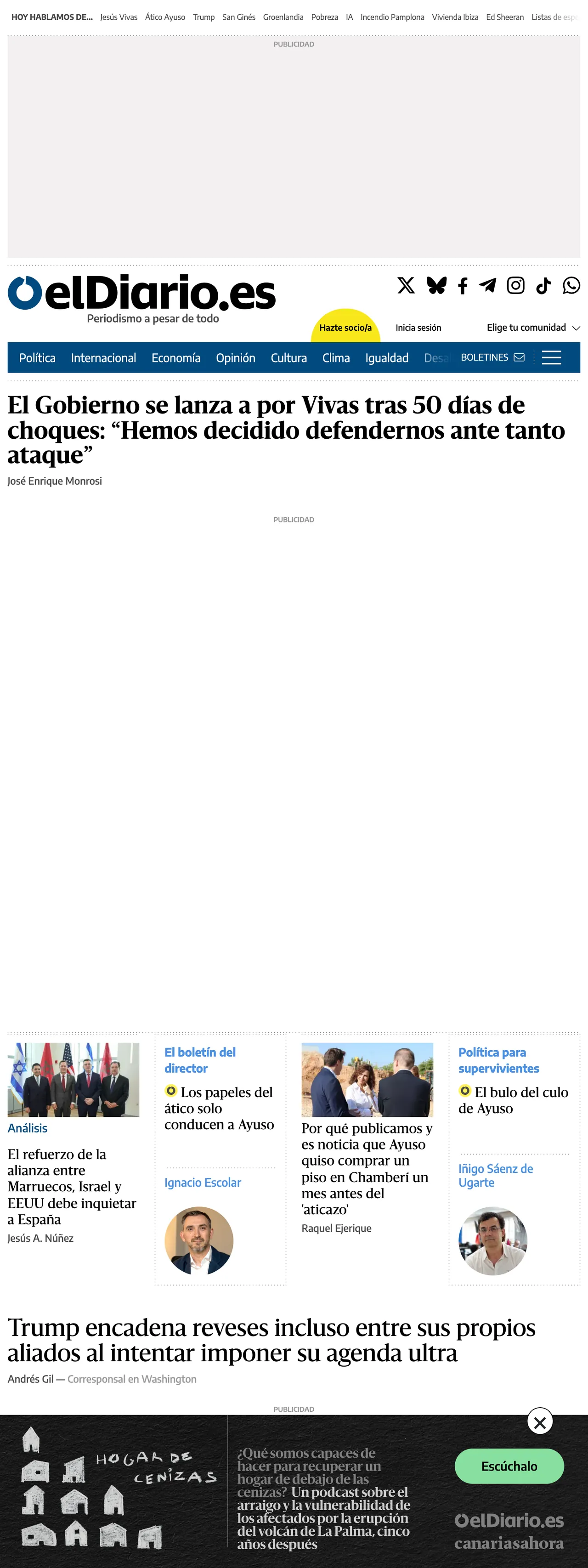 Screenshot of the elDiario.es front page