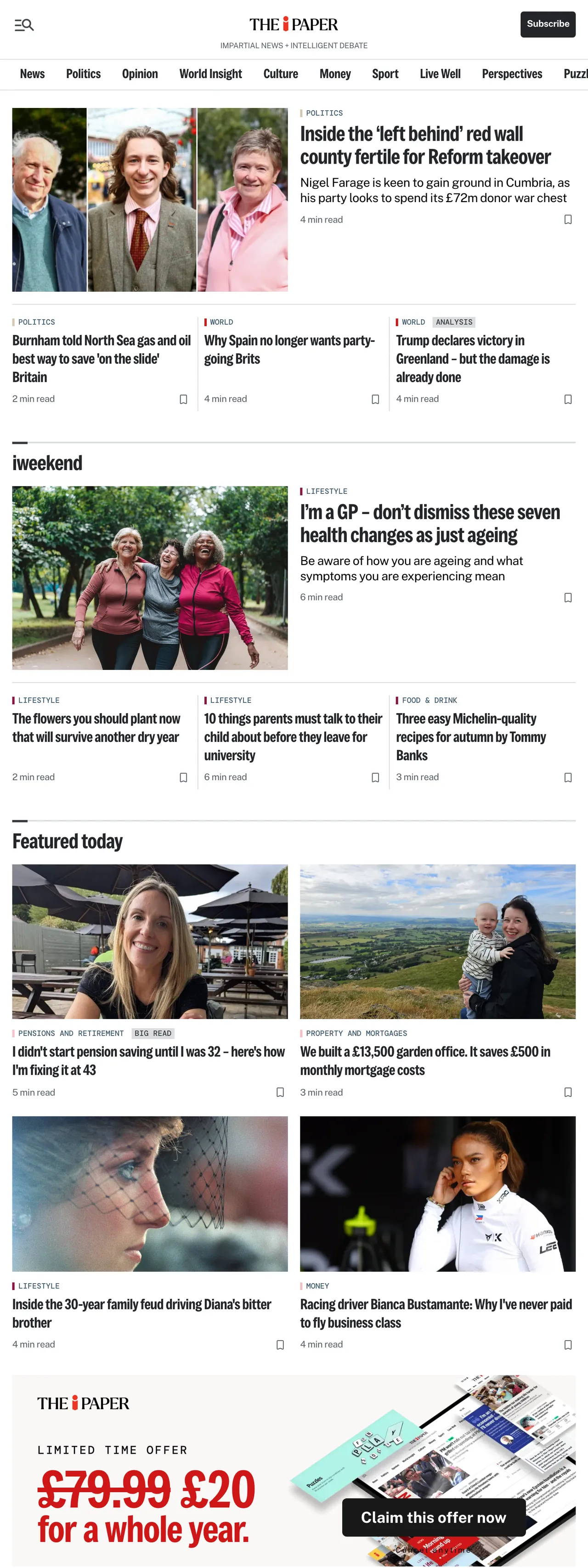 Screenshot of the The i Paper front page