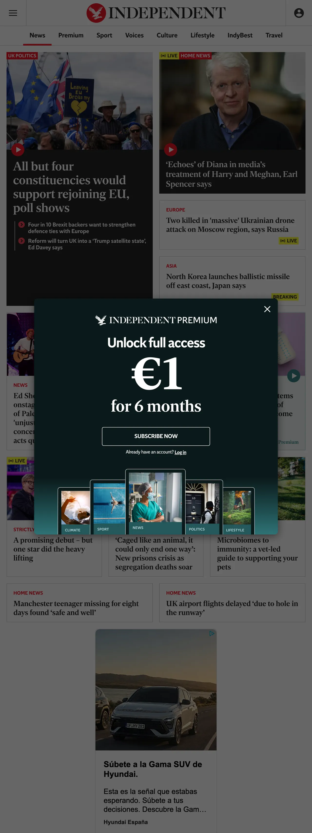 Screenshot of the The Independent front page