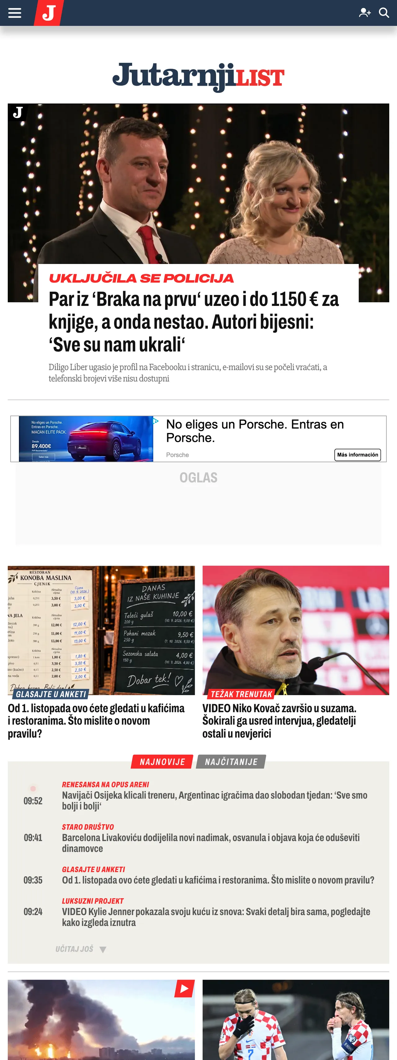 Screenshot of the Jutarnji list front page